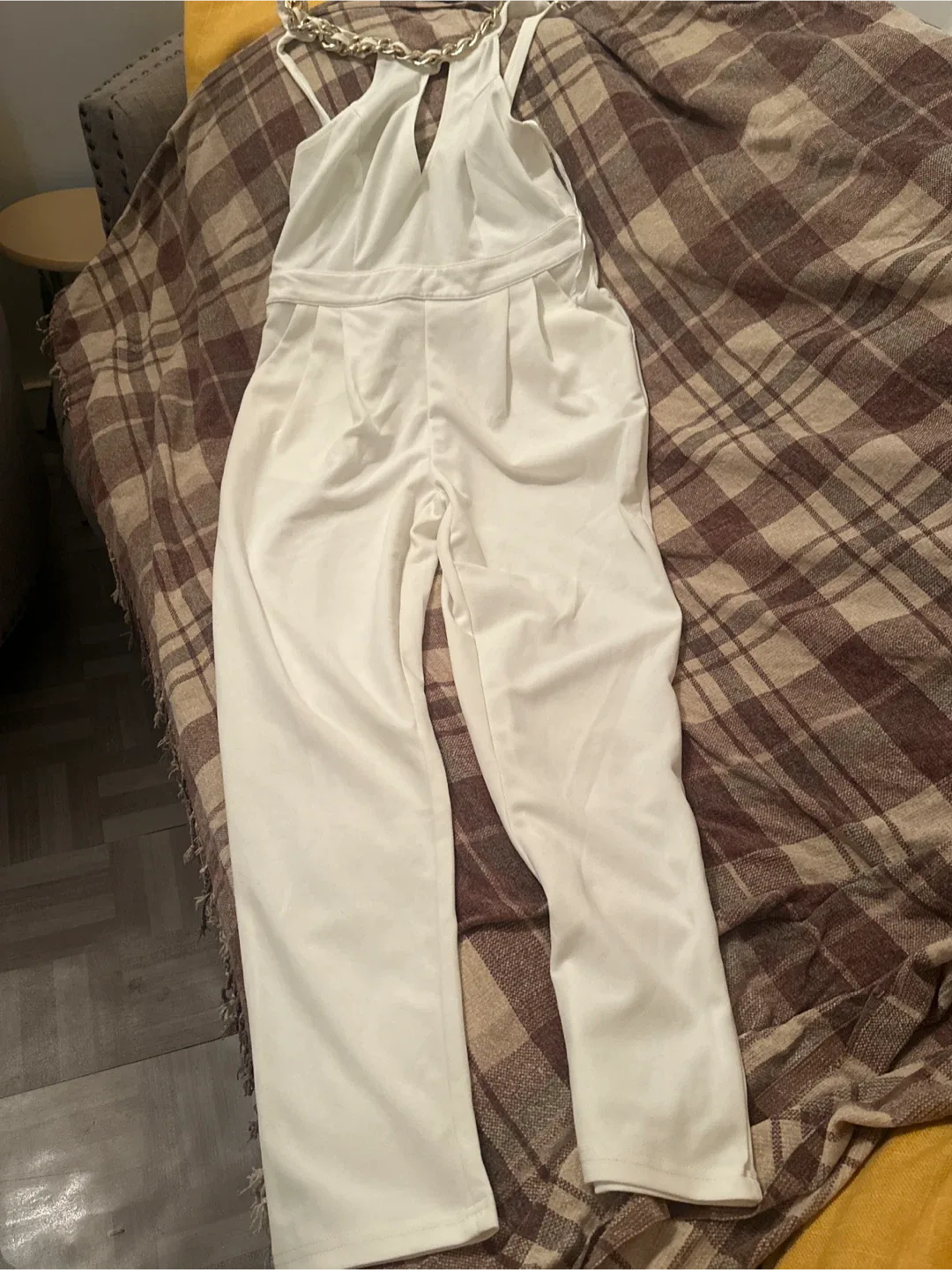 White Jumpsuit with Gold Chain Detail image indicator(4)