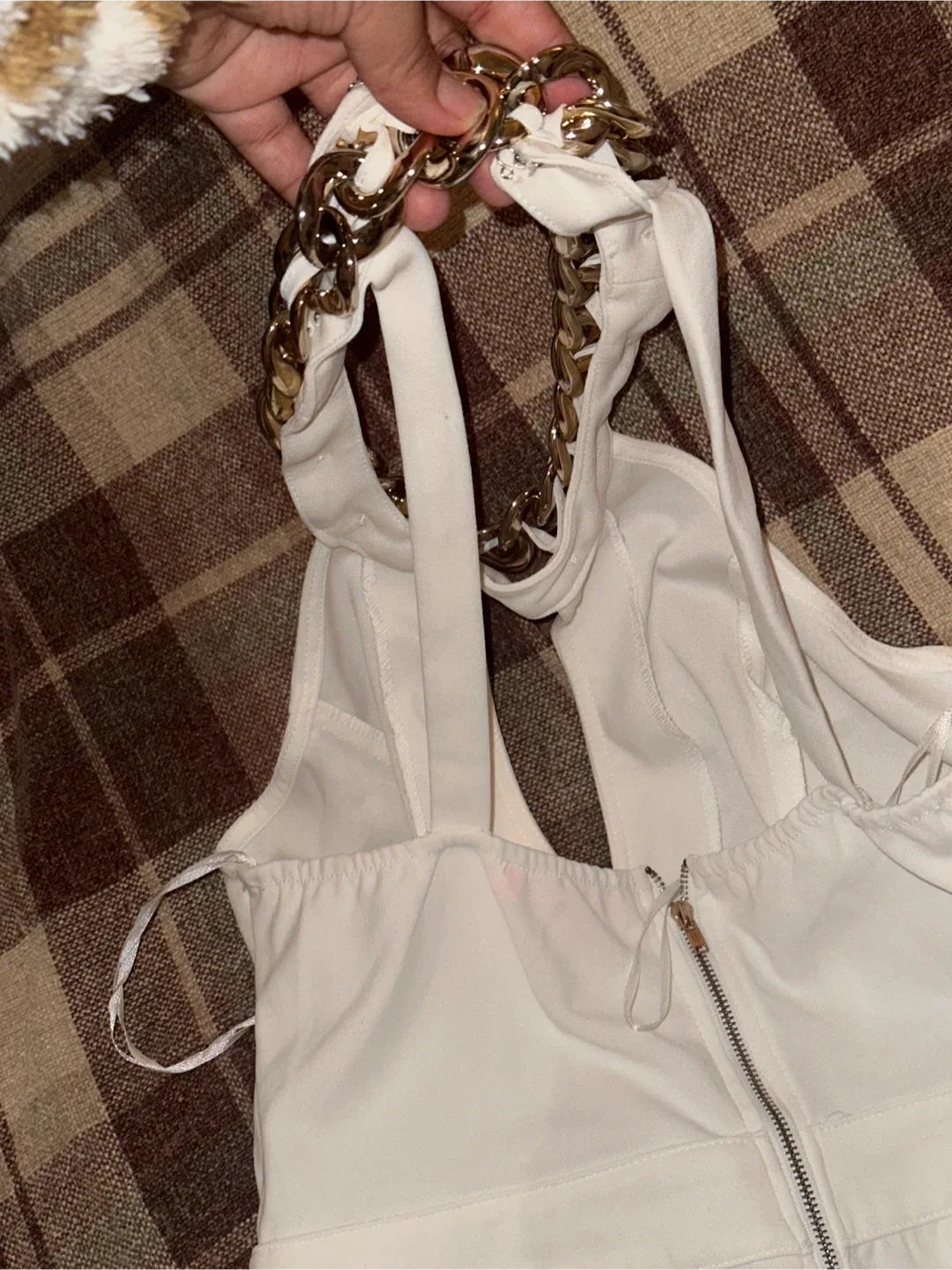 White Jumpsuit with Gold Chain Detail image indicator(6)