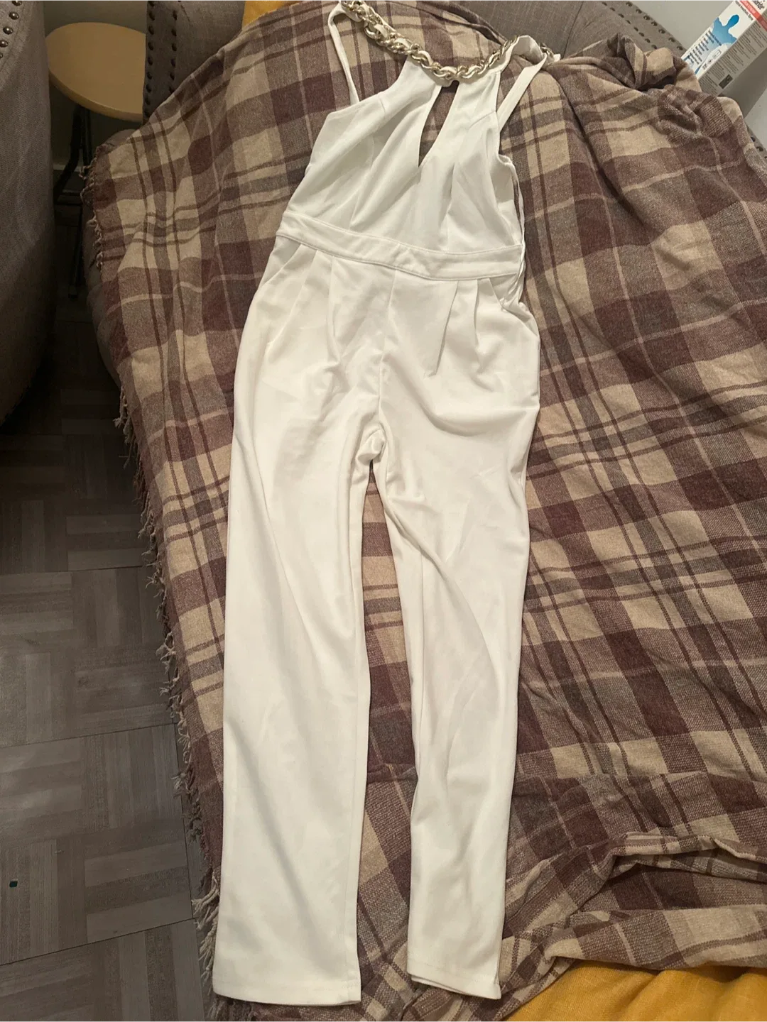 White Jumpsuit with Gold Chain Detail image indicator(3)