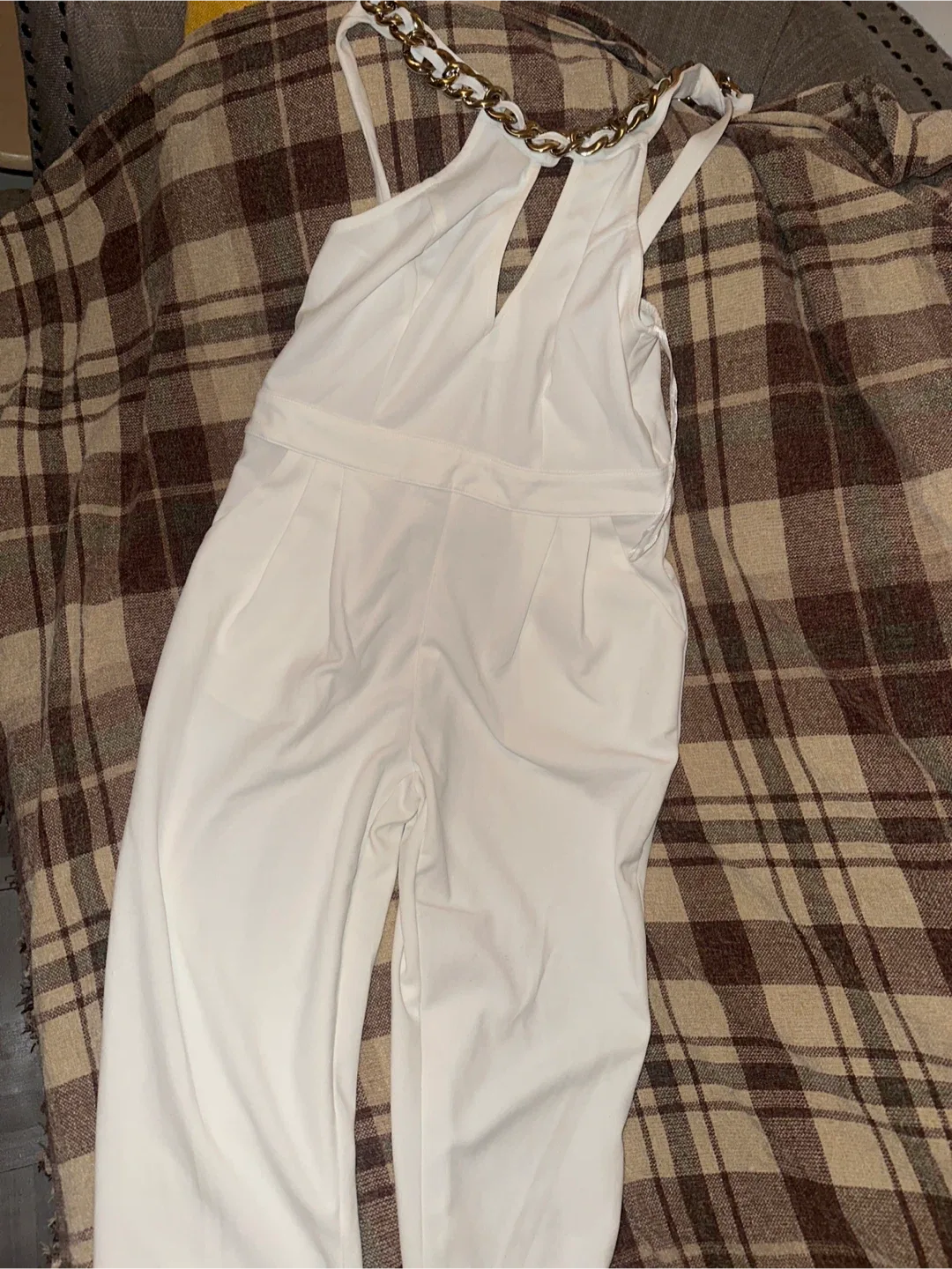 White Jumpsuit with Gold Chain Detail thumbnail
