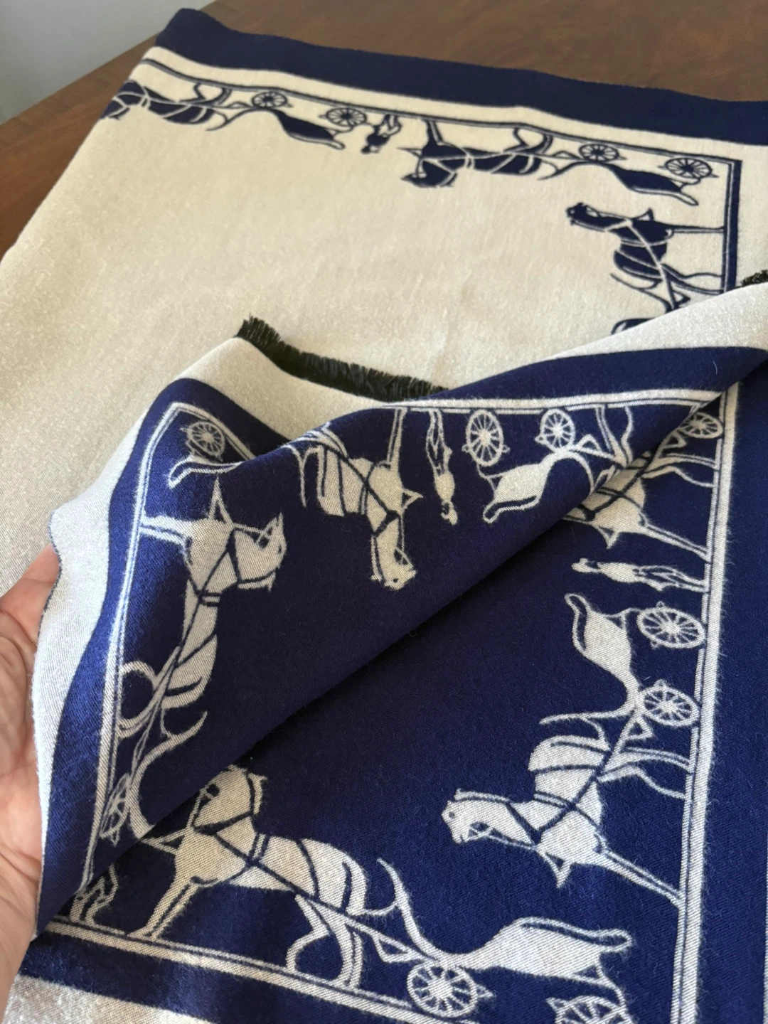 Reversible  Wrap/ Shawl in Dark Blue/Light Taupe - photo 4