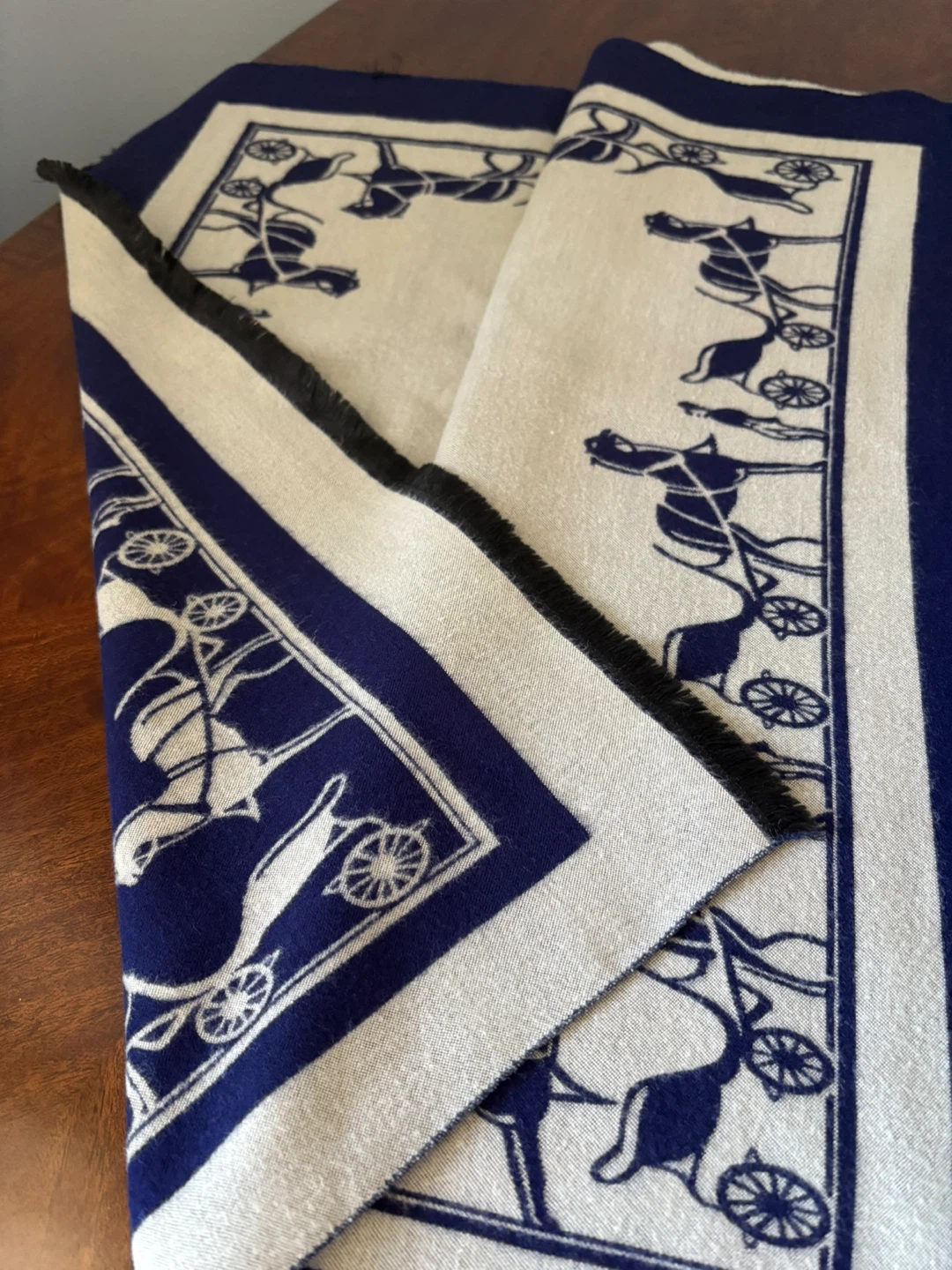 Reversible  Wrap/ Shawl in Dark Blue/Light Taupe - photo 5