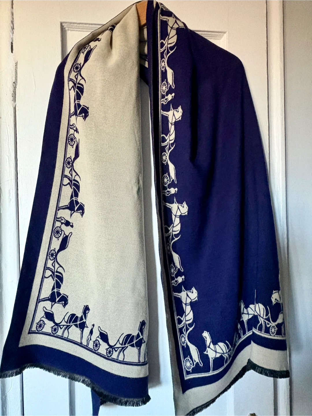 Reversible  Wrap/ Shawl in Dark Blue/Light Taupe