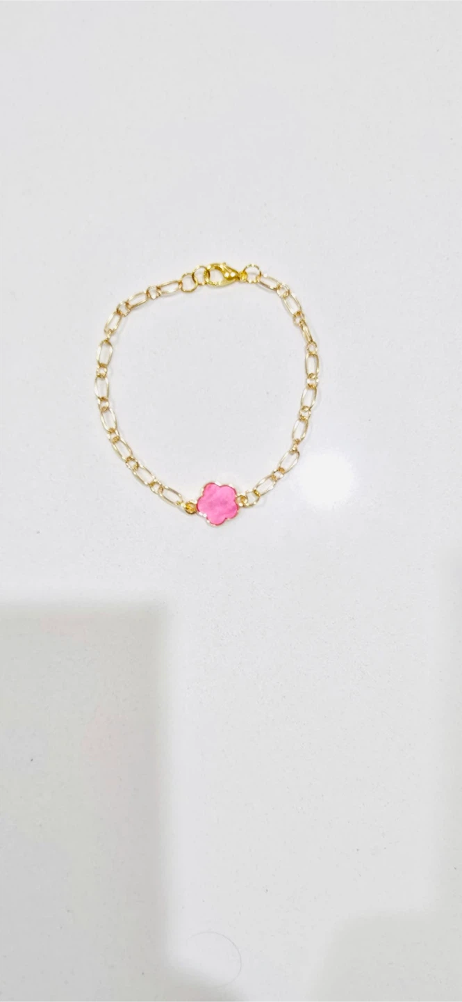 Gold Chain Bracelet with Pink Flower Charm
