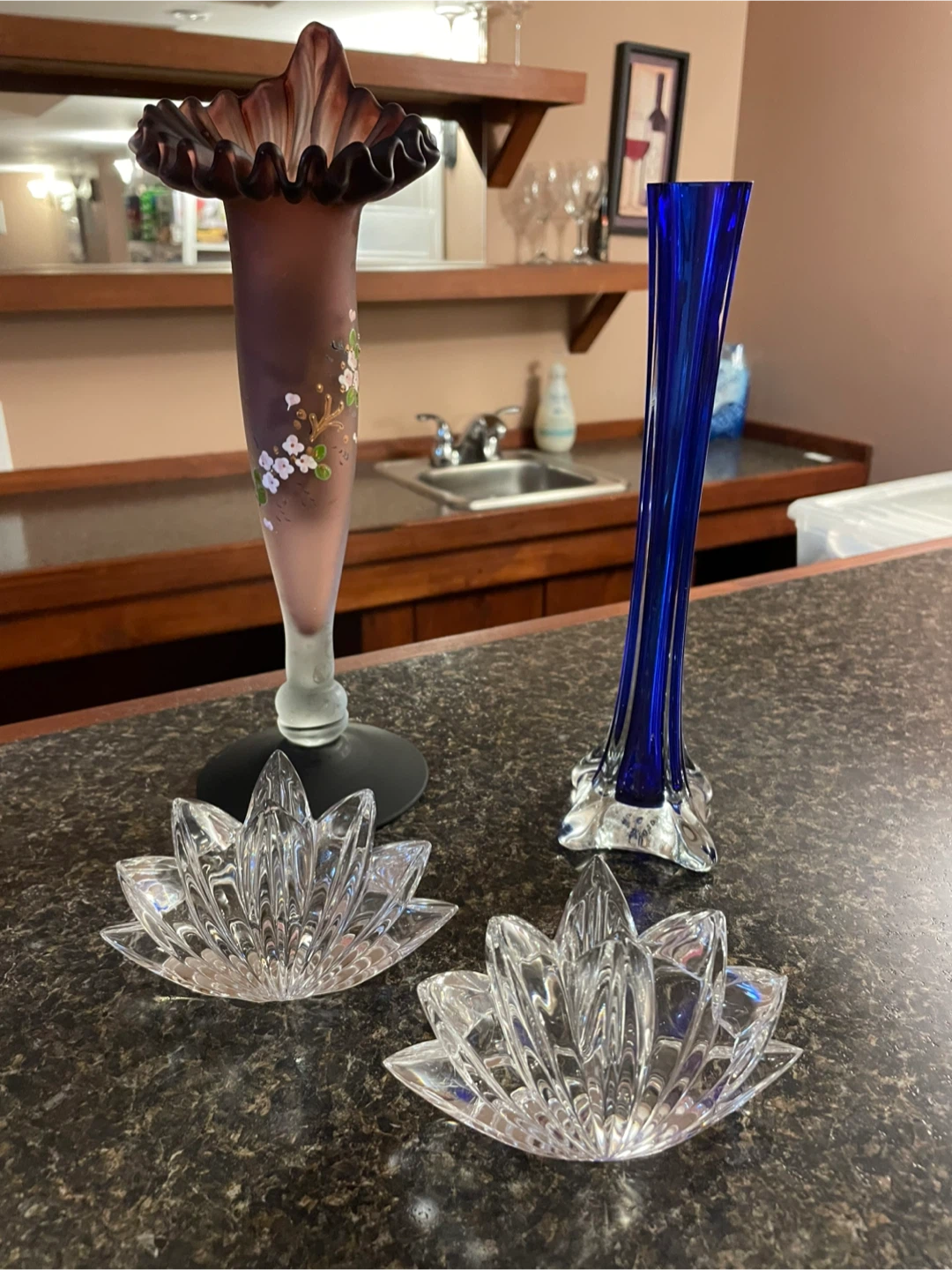 Vases, Crystal Candleholder, and Flower Vase