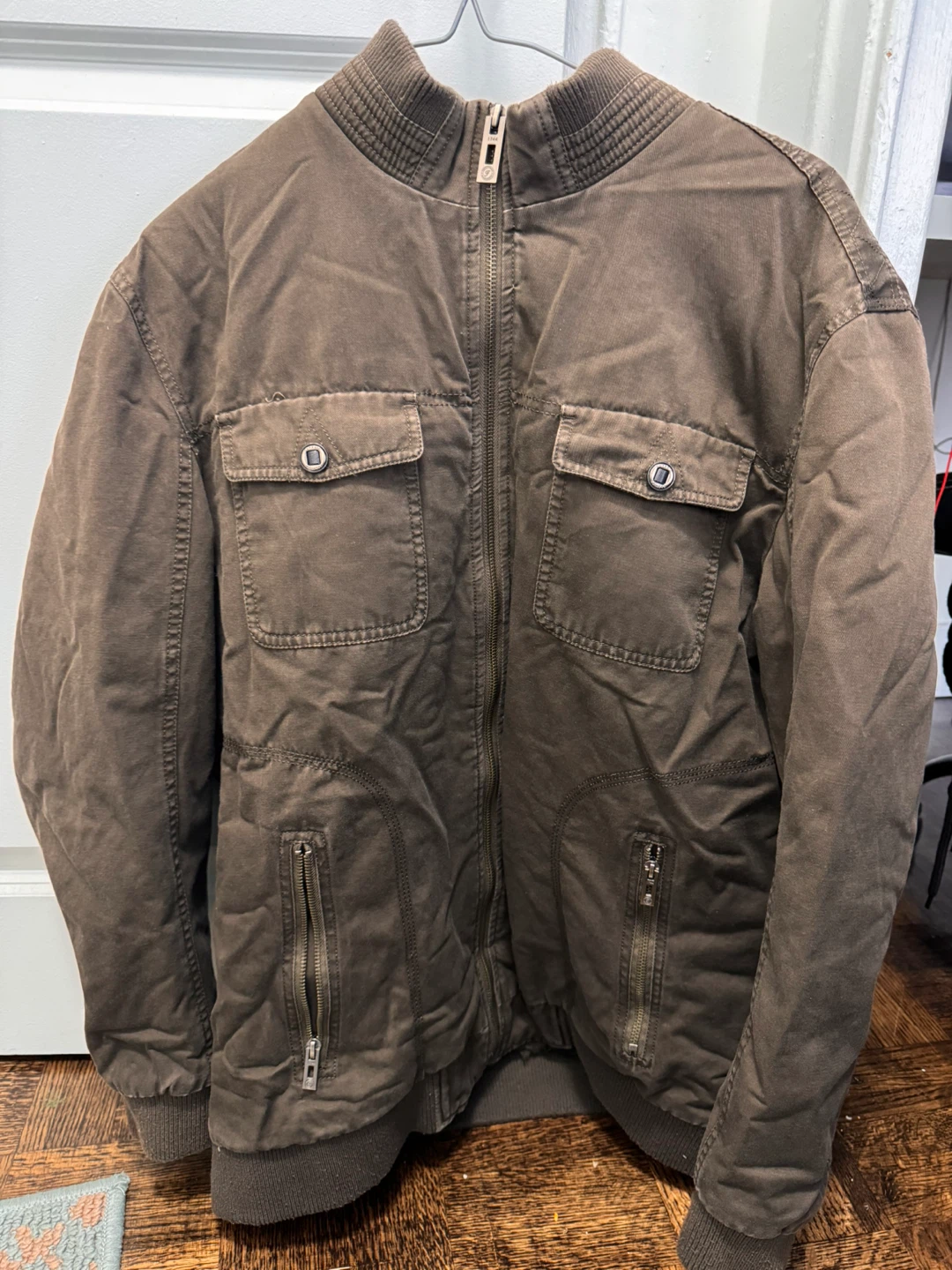 Brown jacket with faux-shearling lining for warmth