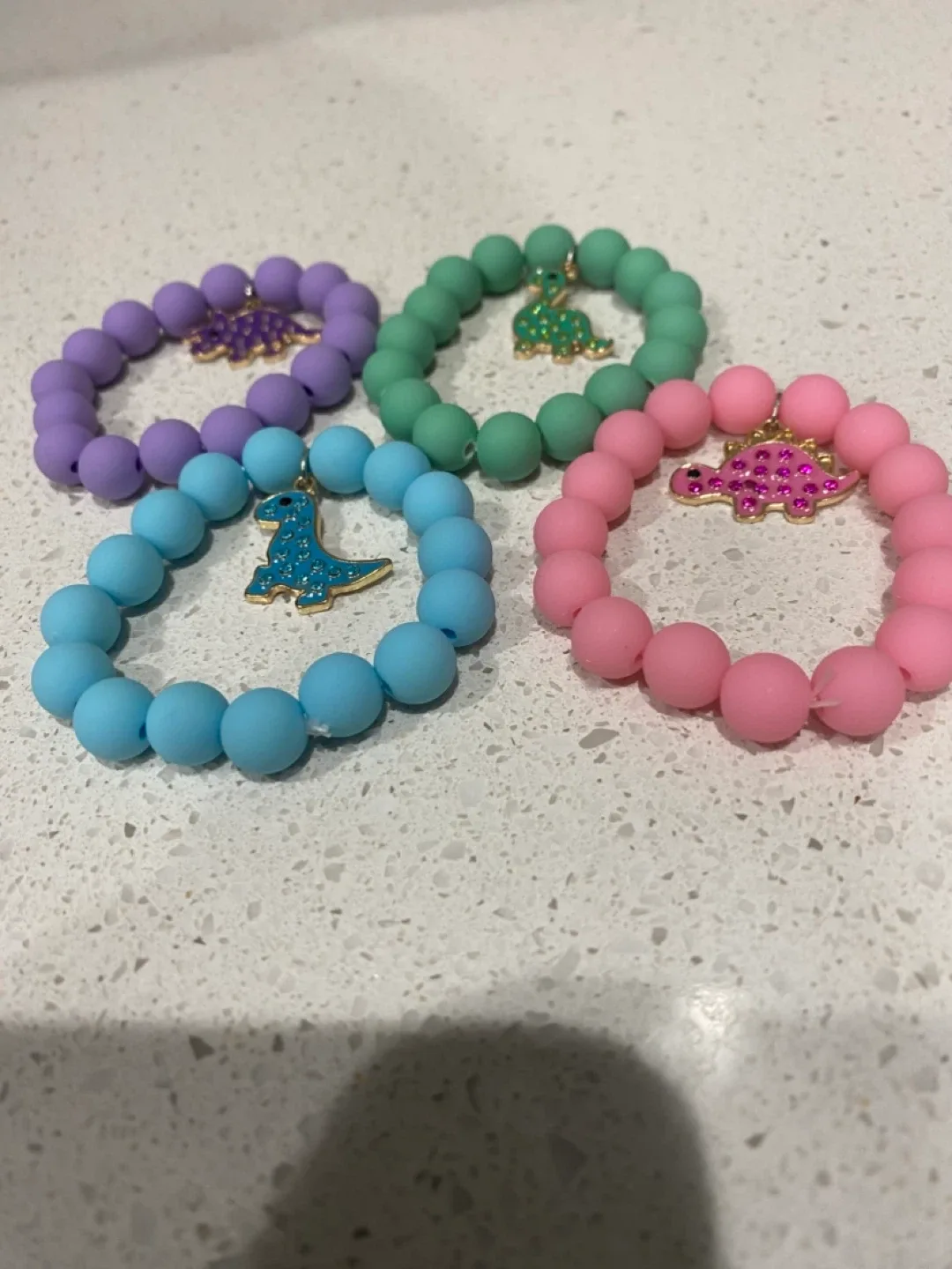 New in Bag 4 Dinosaur Charm Bead Bracelets - Kids thumbnail