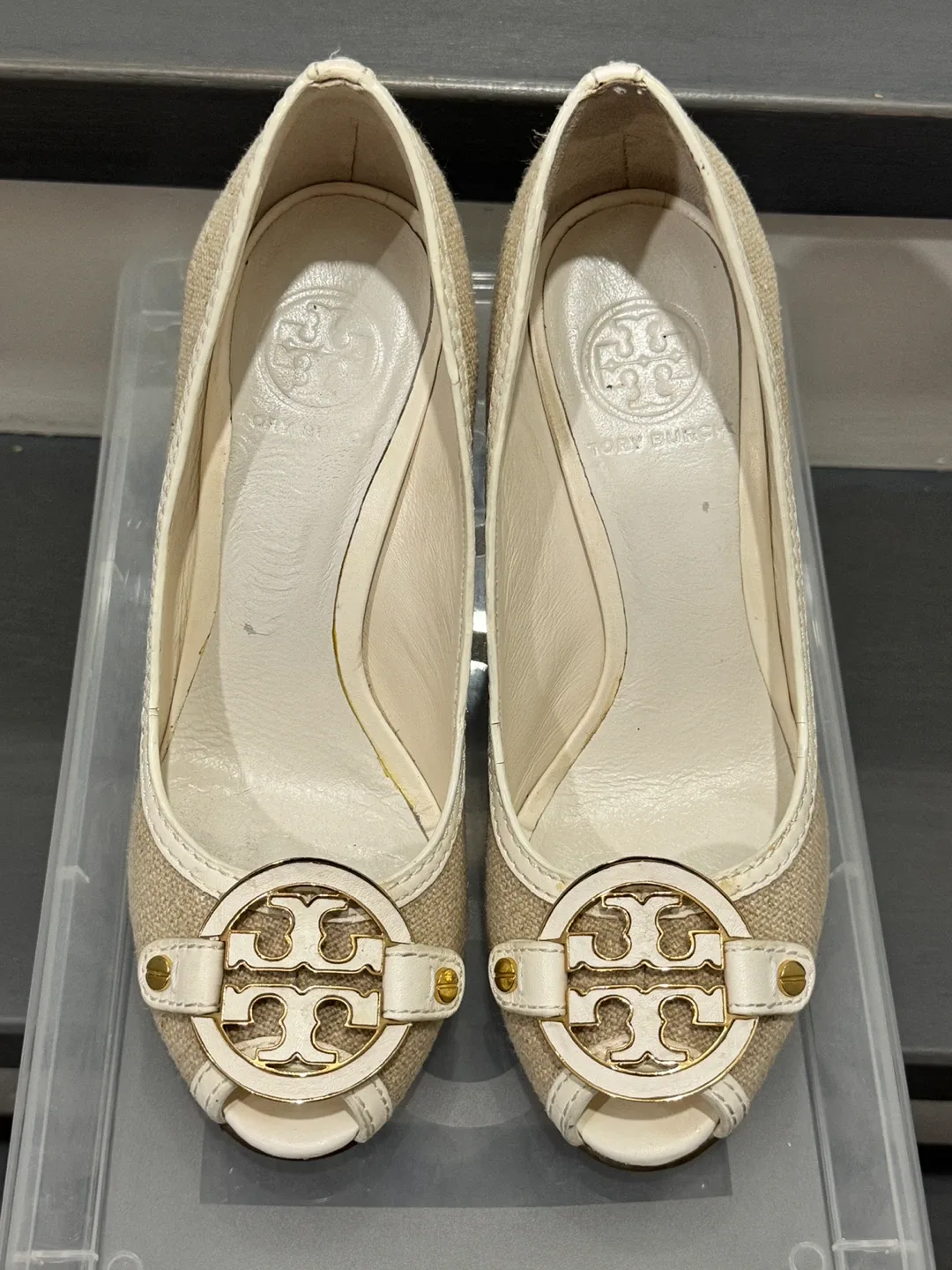 Tory Burch Amanda open toe wedge pumps size 7 image indicator(5)