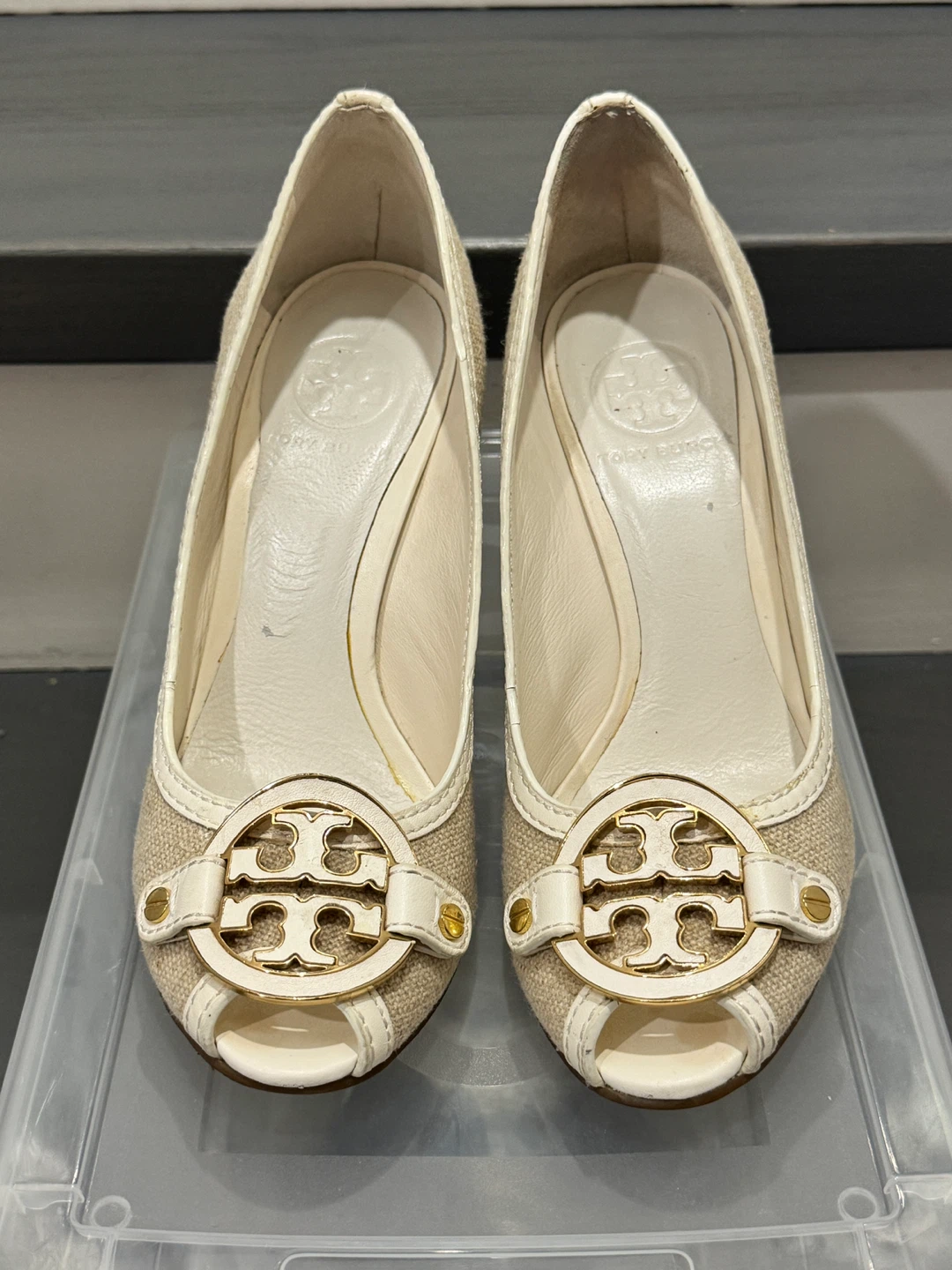 Tory Burch Amanda open toe wedge pumps size 7