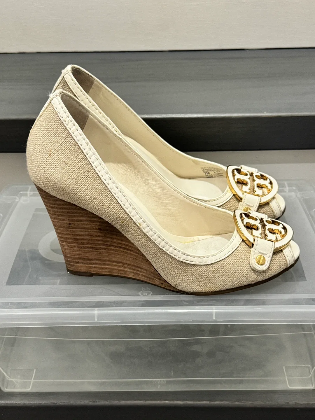 Tory Burch Amanda open toe wedge pumps size 7 image indicator(2)