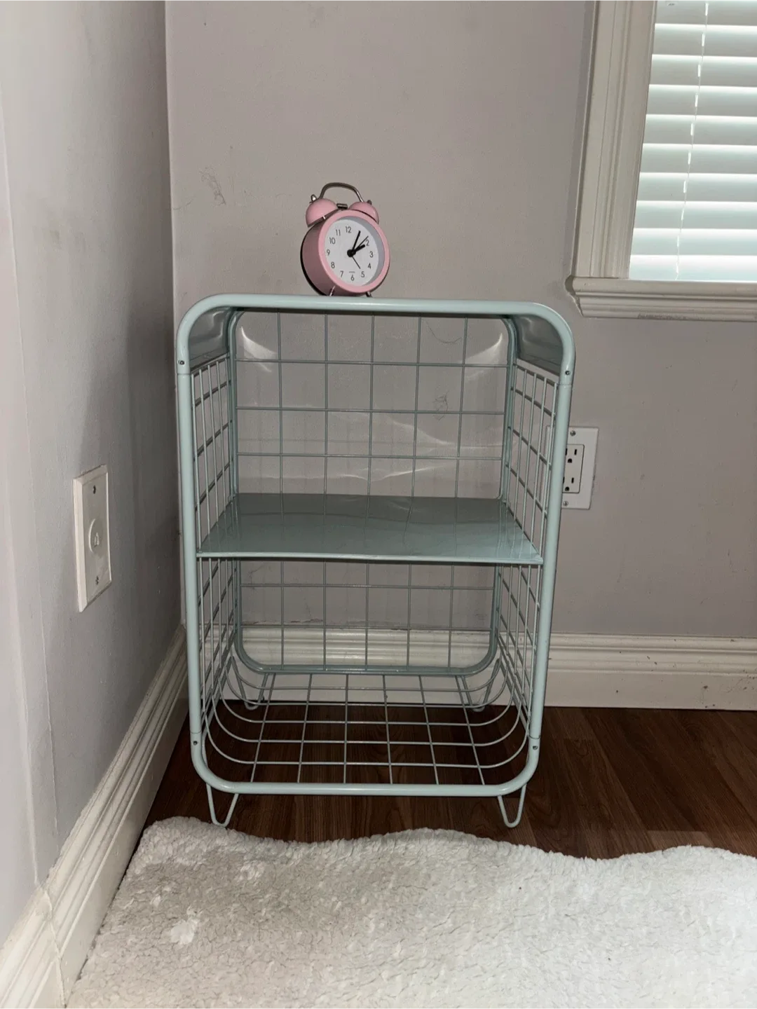 Light Blue Metal Wire Shelf Nightstand
