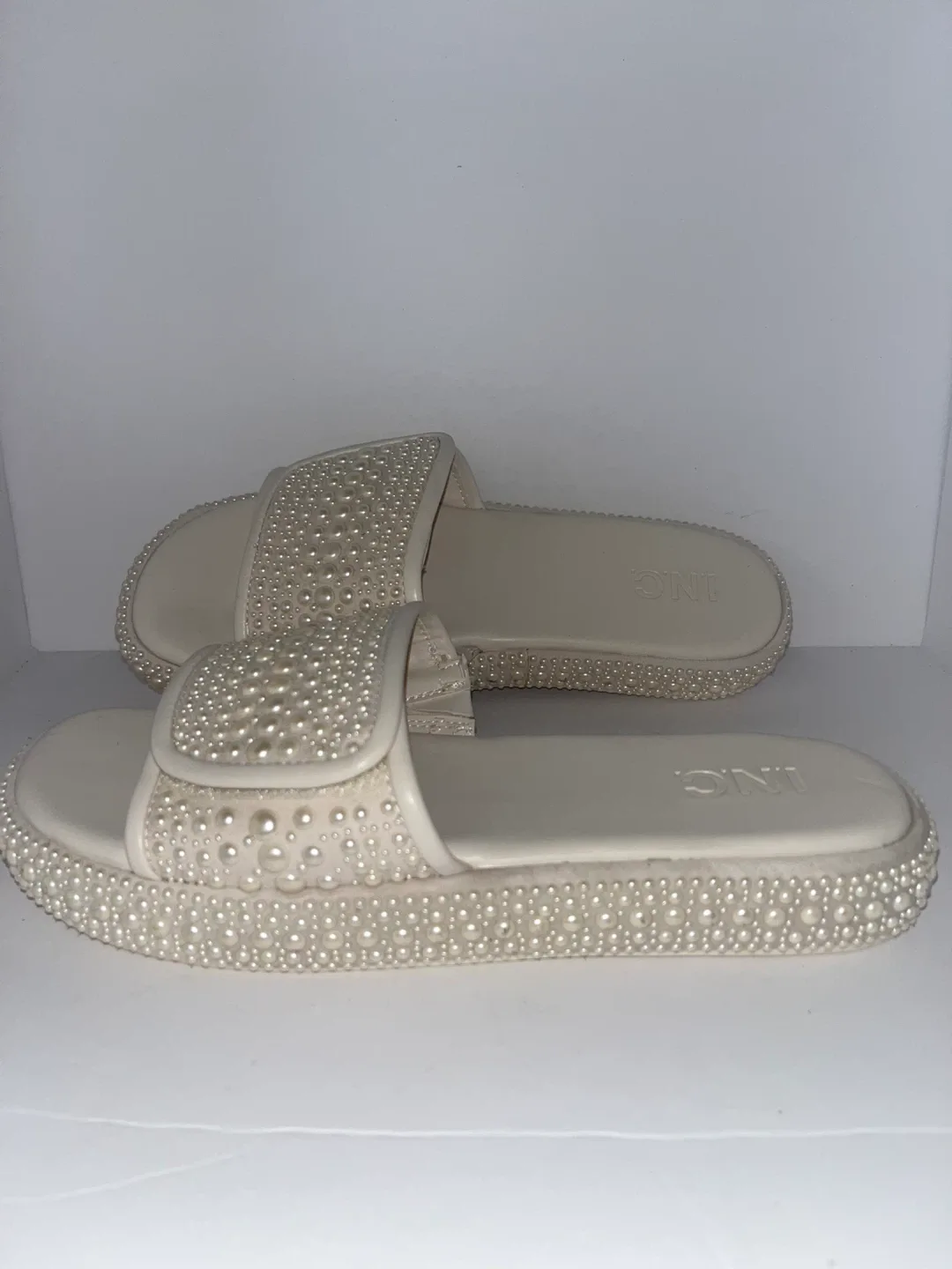 INC Pearl Embellished Slide Sandals image indicator(5)