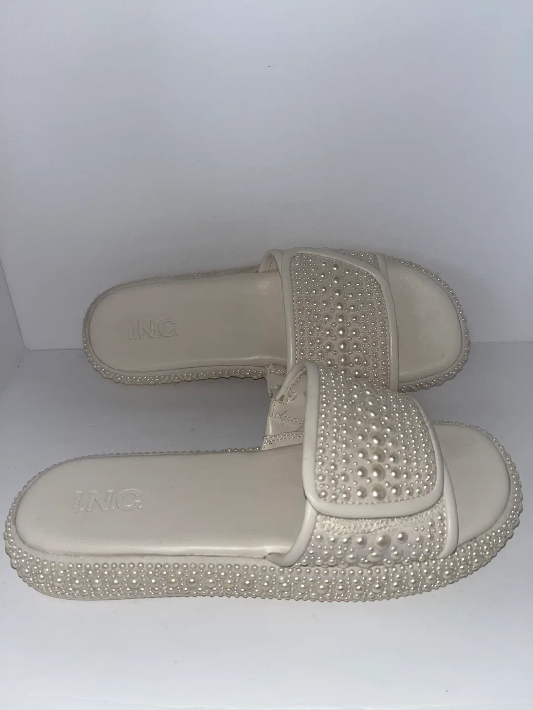 INC Pearl Embellished Slide Sandals image indicator(3)