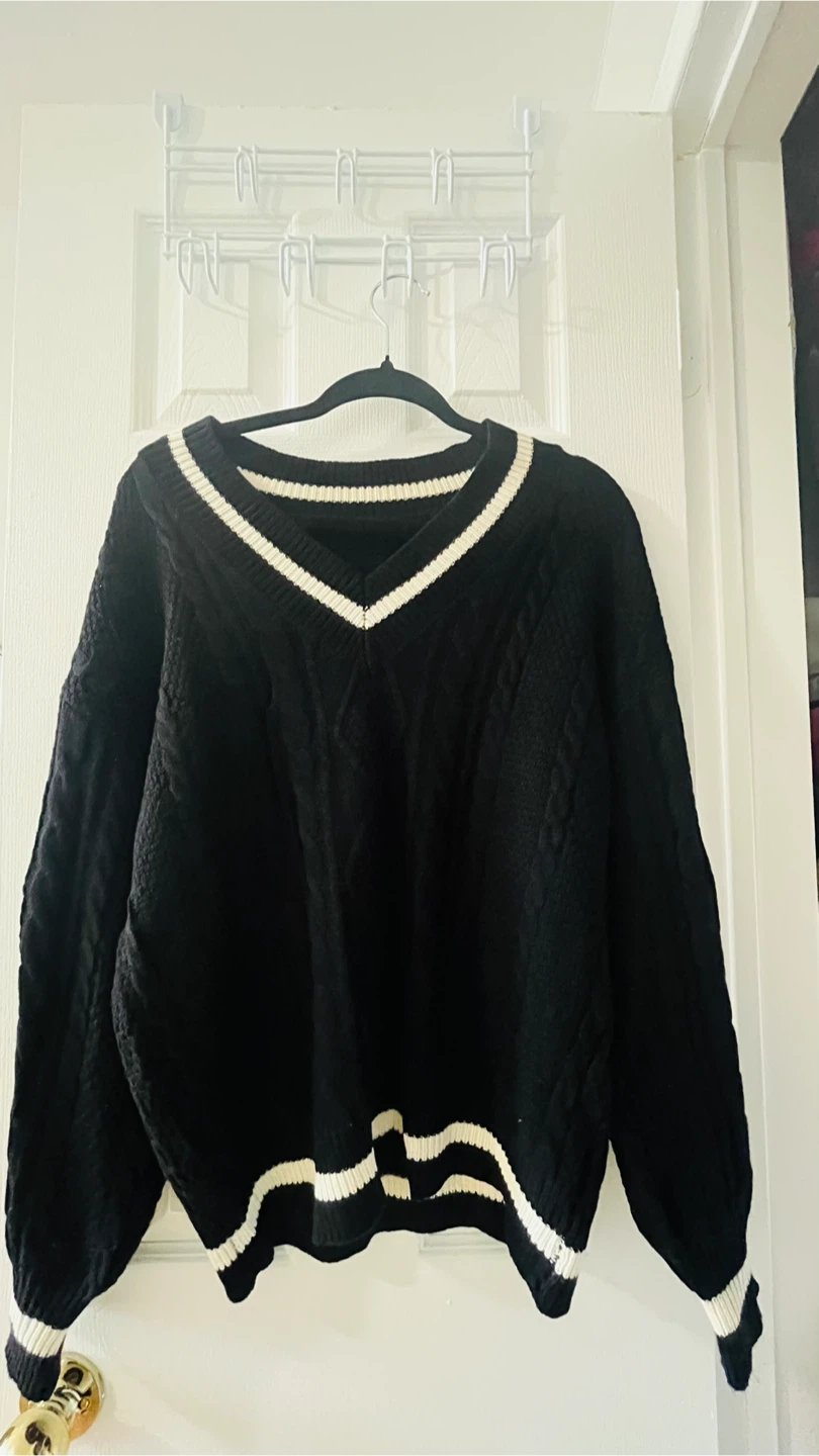 Black V-Neck Sweater with Star Details
