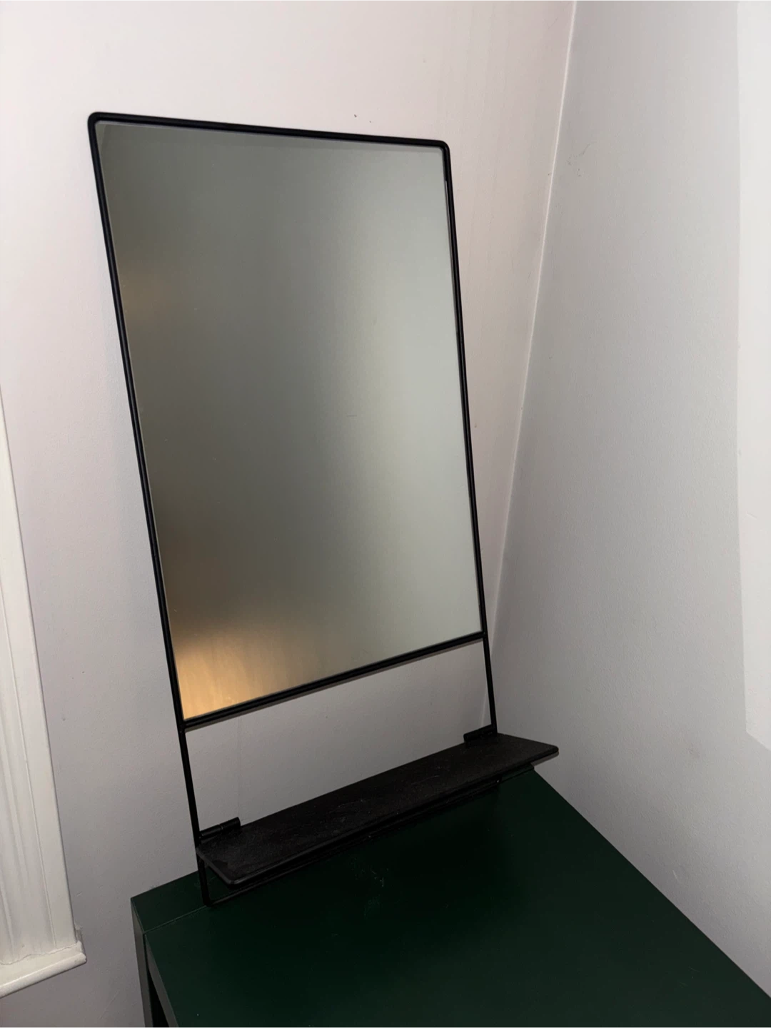 Black Framed Mirror with Shelf