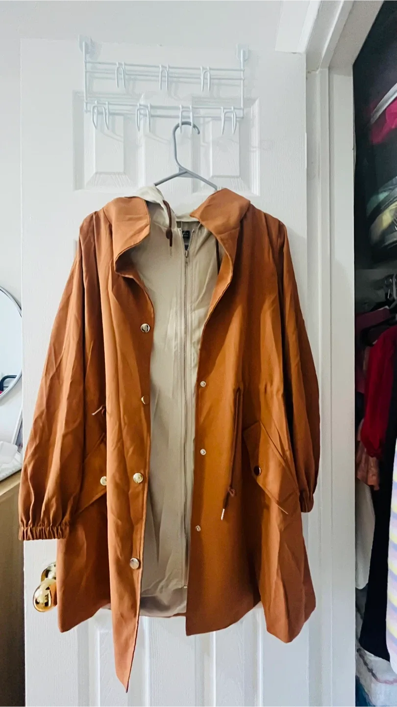 Brown Trench Coat with Hood