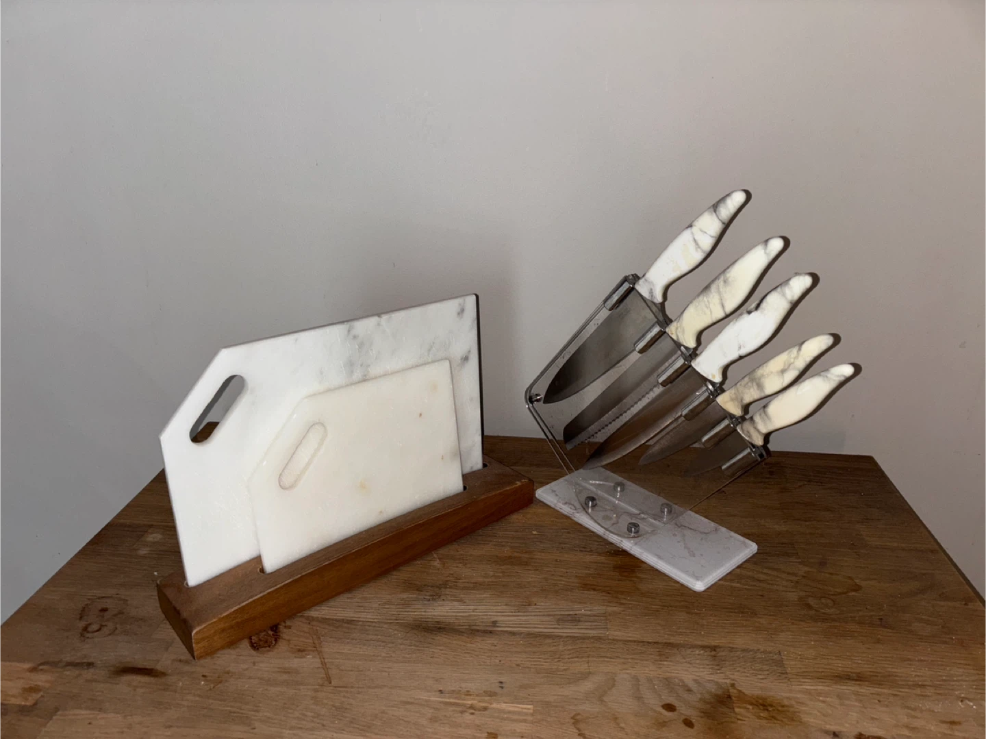 Knife Set with Marble Handles & Cutting Board Set