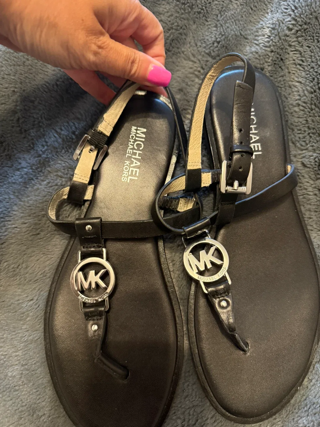 Michael Kors Black Leather Sandals - Size 7 image indicator(2)