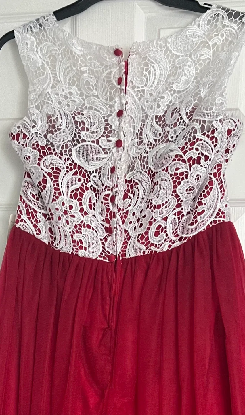 Red and White Lace Formal Dress image indicator(2)