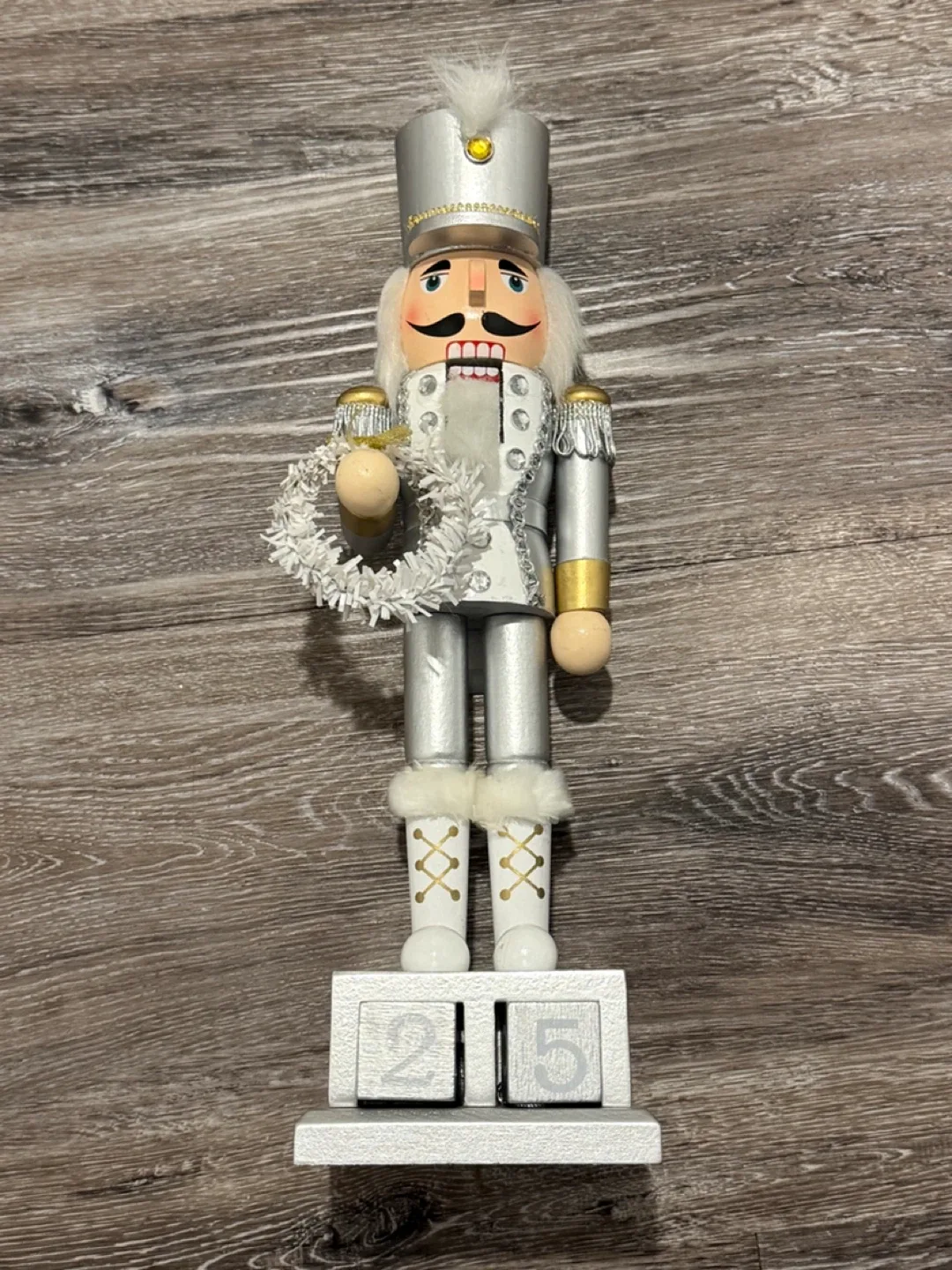 Silver Nutcracker with Calendar Christmas countdown thumbnail