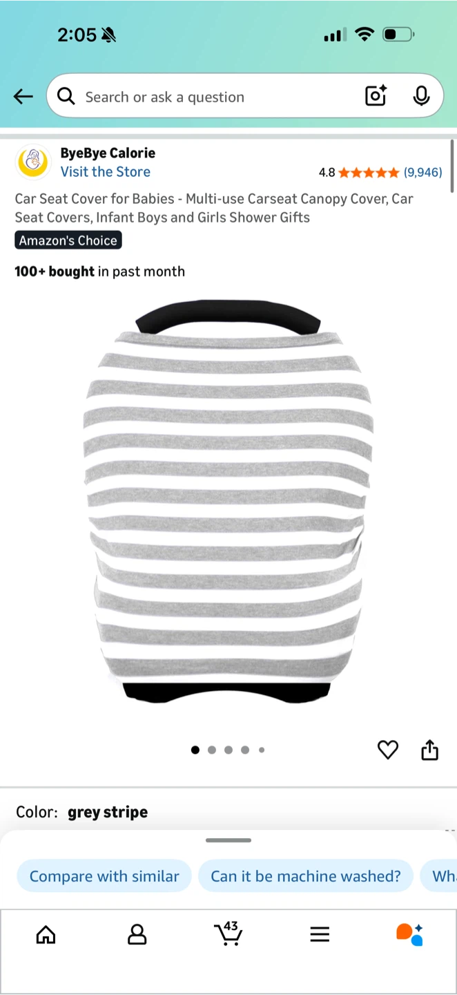 ByeBye Calorie Car Seat Cover - Grey Stripe