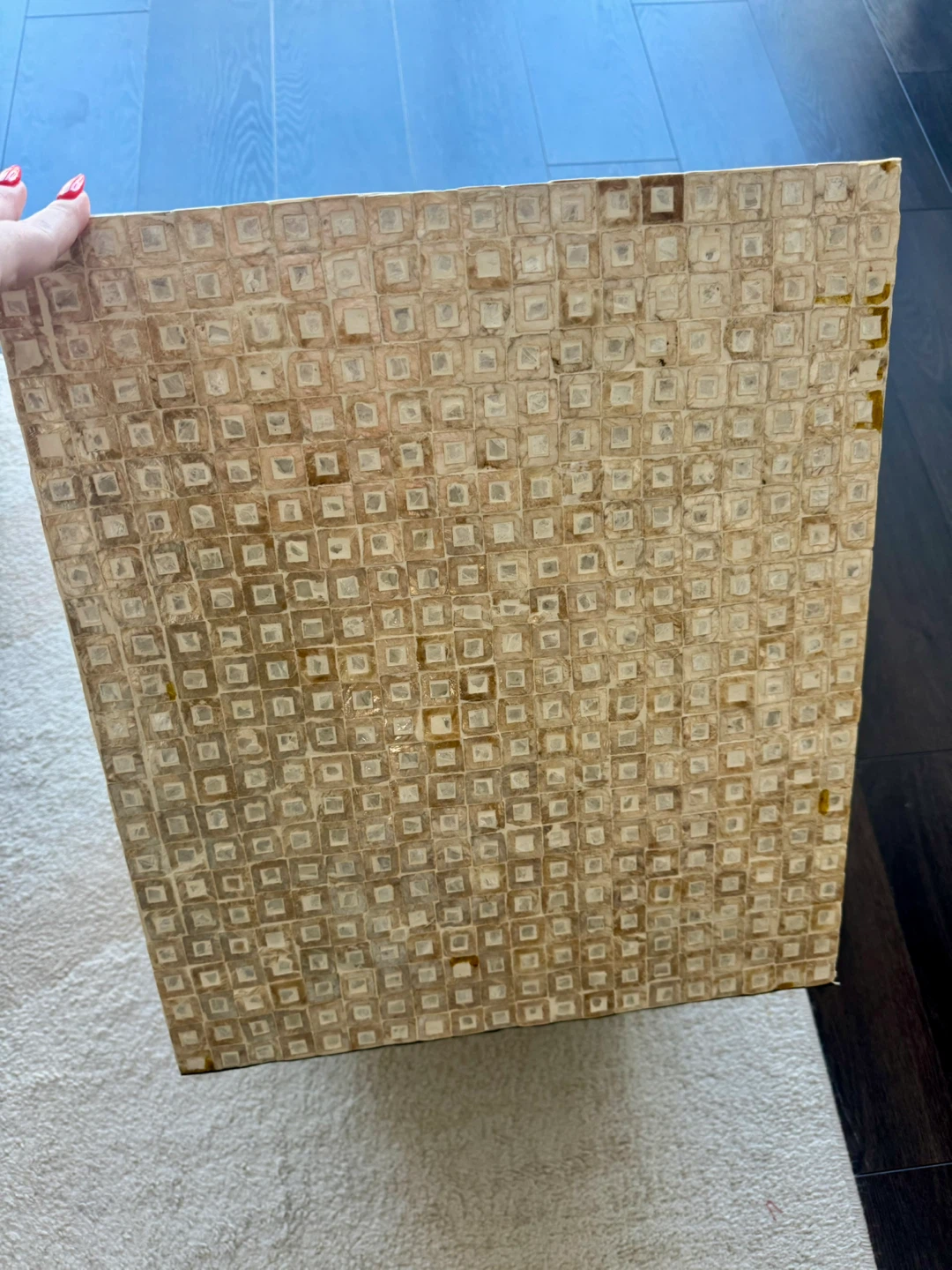 Cream Iridescent Shell Square Side Table 16x18 - photo 4