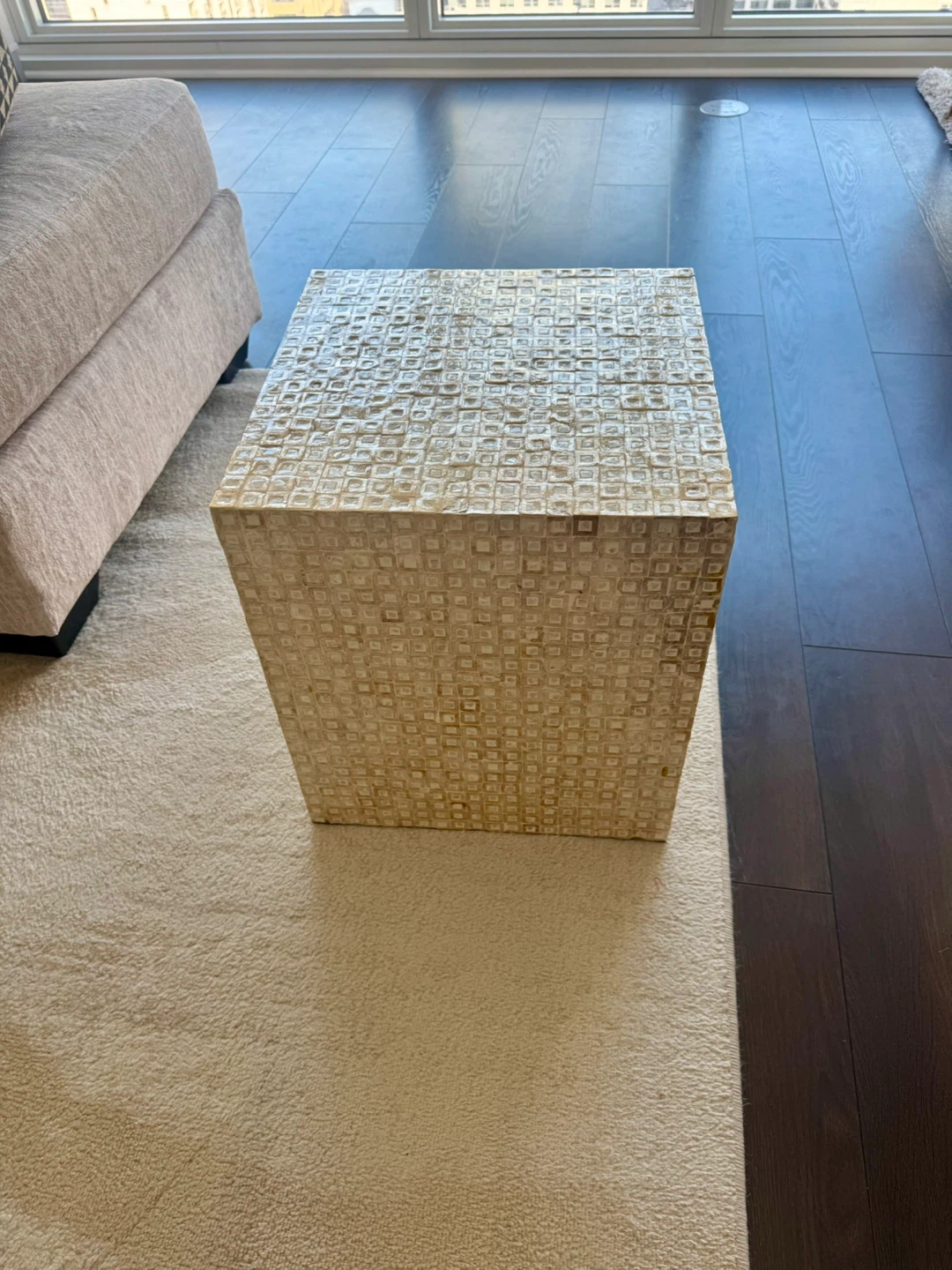 Cream Iridescent Shell Square Side Table 16x18 - photo 2
