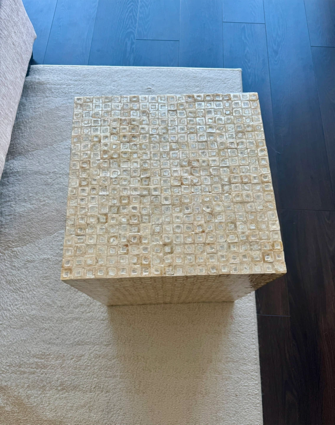 Cream Iridescent Shell Square Side Table 16x18 - photo 3