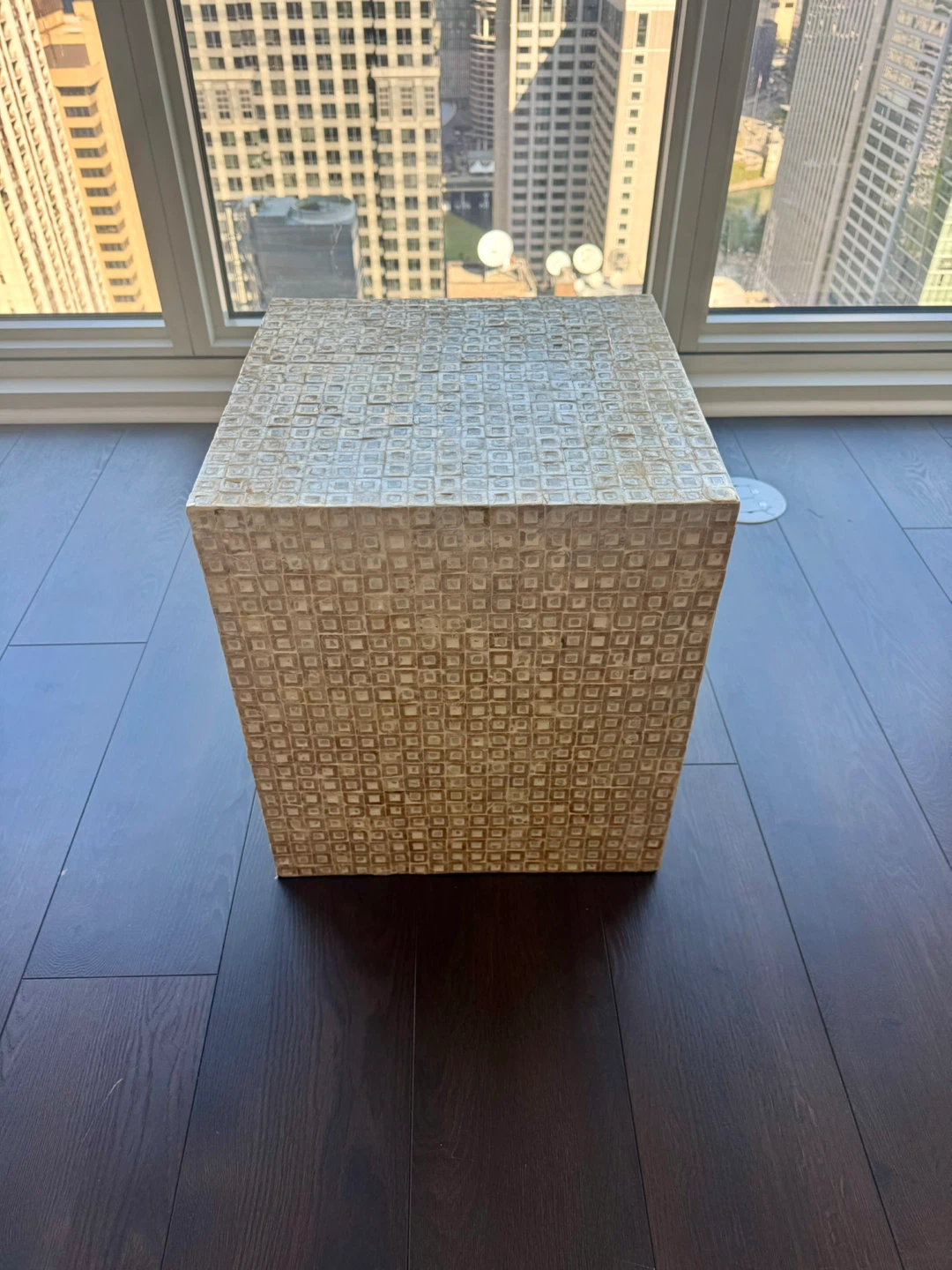 Cream Iridescent Shell Square Side Table 16x18