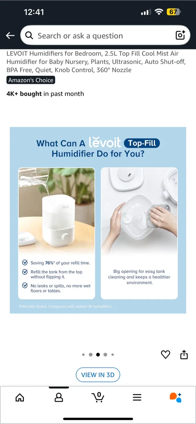 LEVOIT Humidifier for Bedroom, 2.5L Top Fill Cool Mist - NEW image indicator(6)