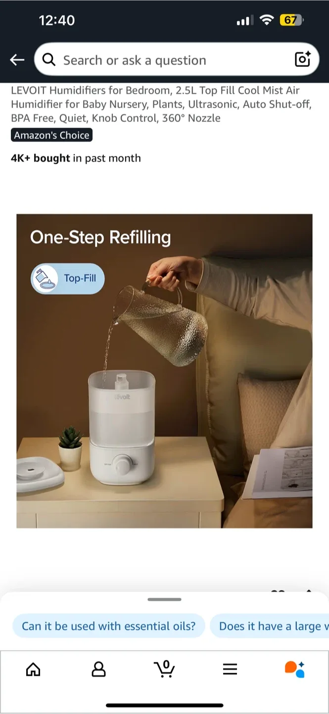 LEVOIT Humidifier for Bedroom, 2.5L Top Fill Cool Mist - NEW image indicator(5)