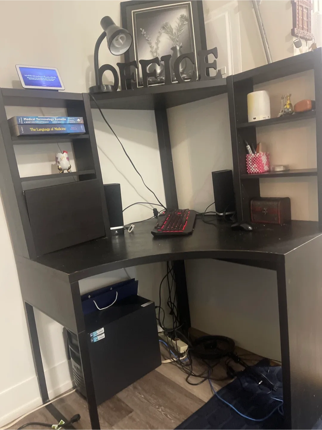Black Corner Desk with Shelves