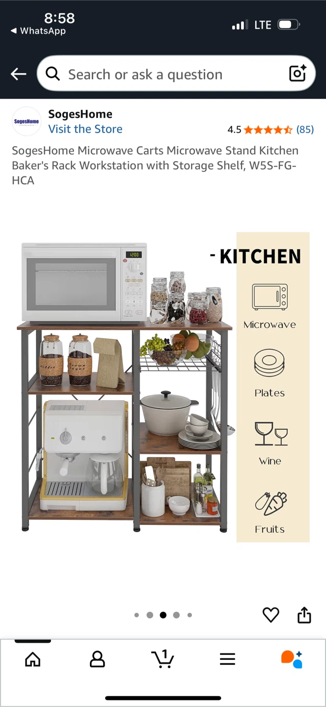 Microwave Cart Kitchen storage unit - photo 3