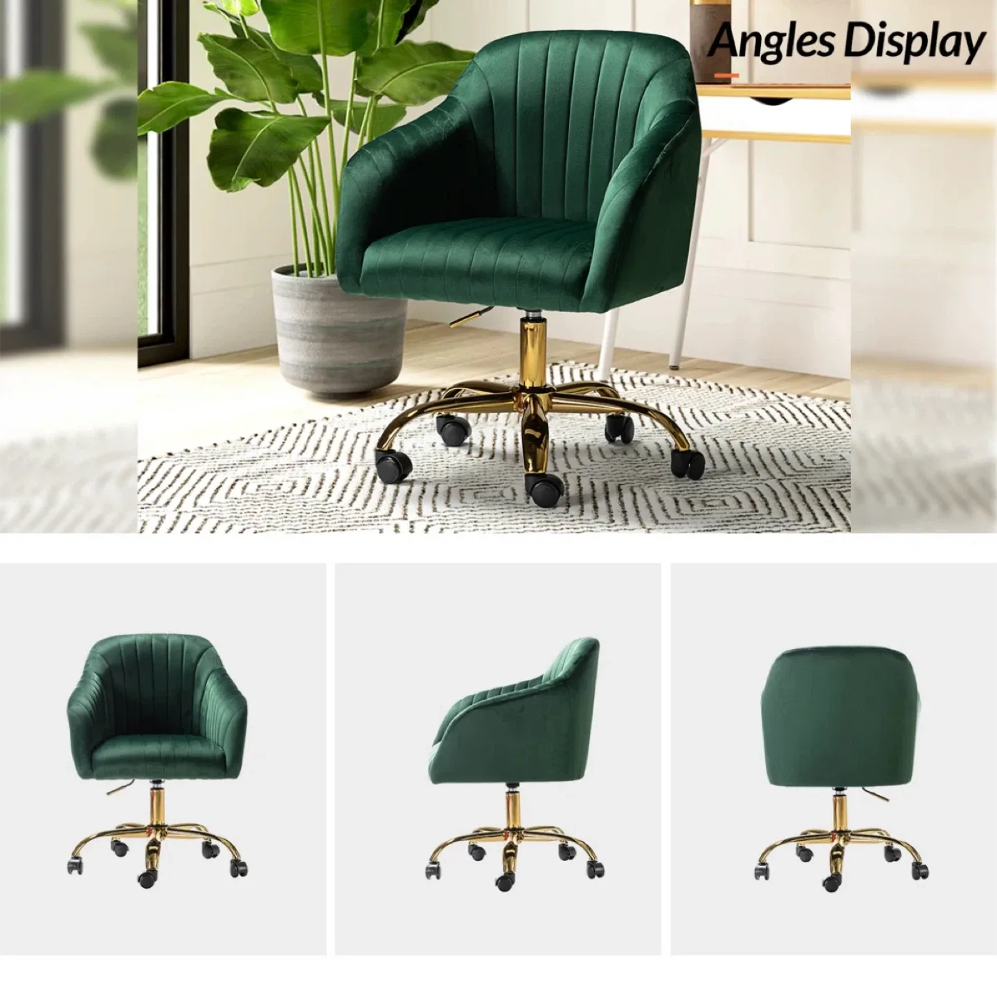 Green Velvet Swivel Office Chair image indicator(4)