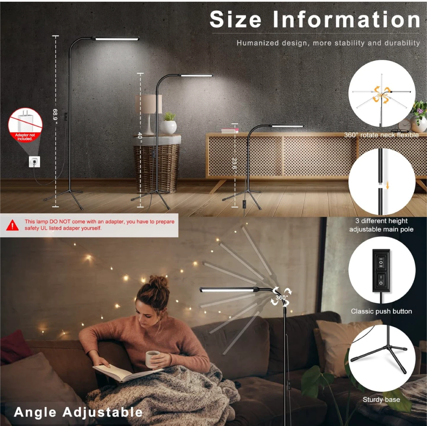 LED Floor Lamp - Adjustable Height & Angle - photo 3