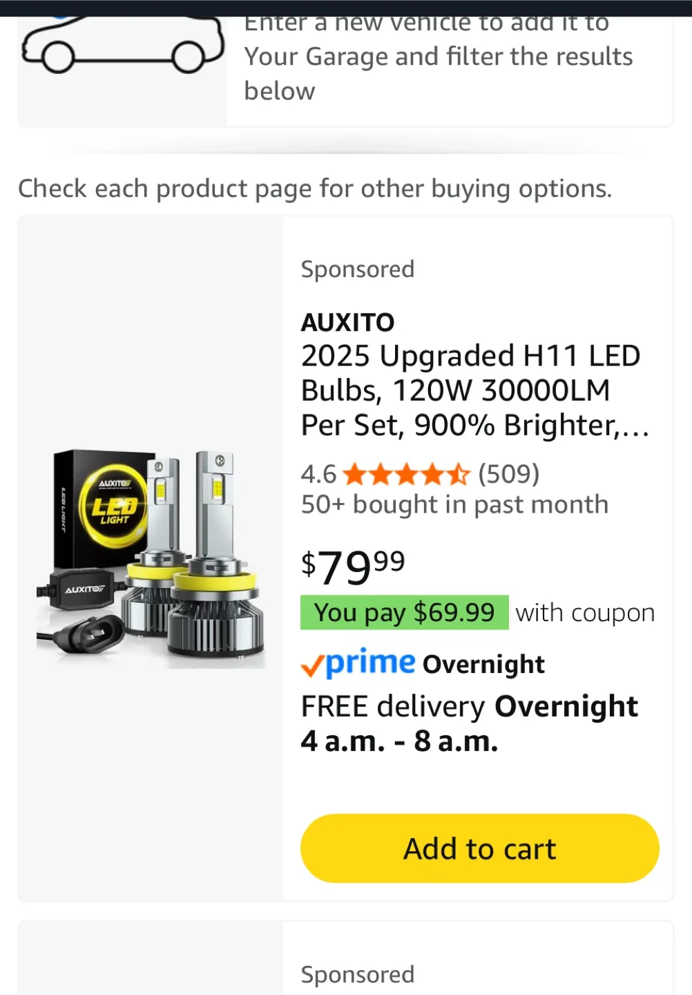 New AUXITO H11 LED Bulbs - 120W, 30000LM thumbnail
