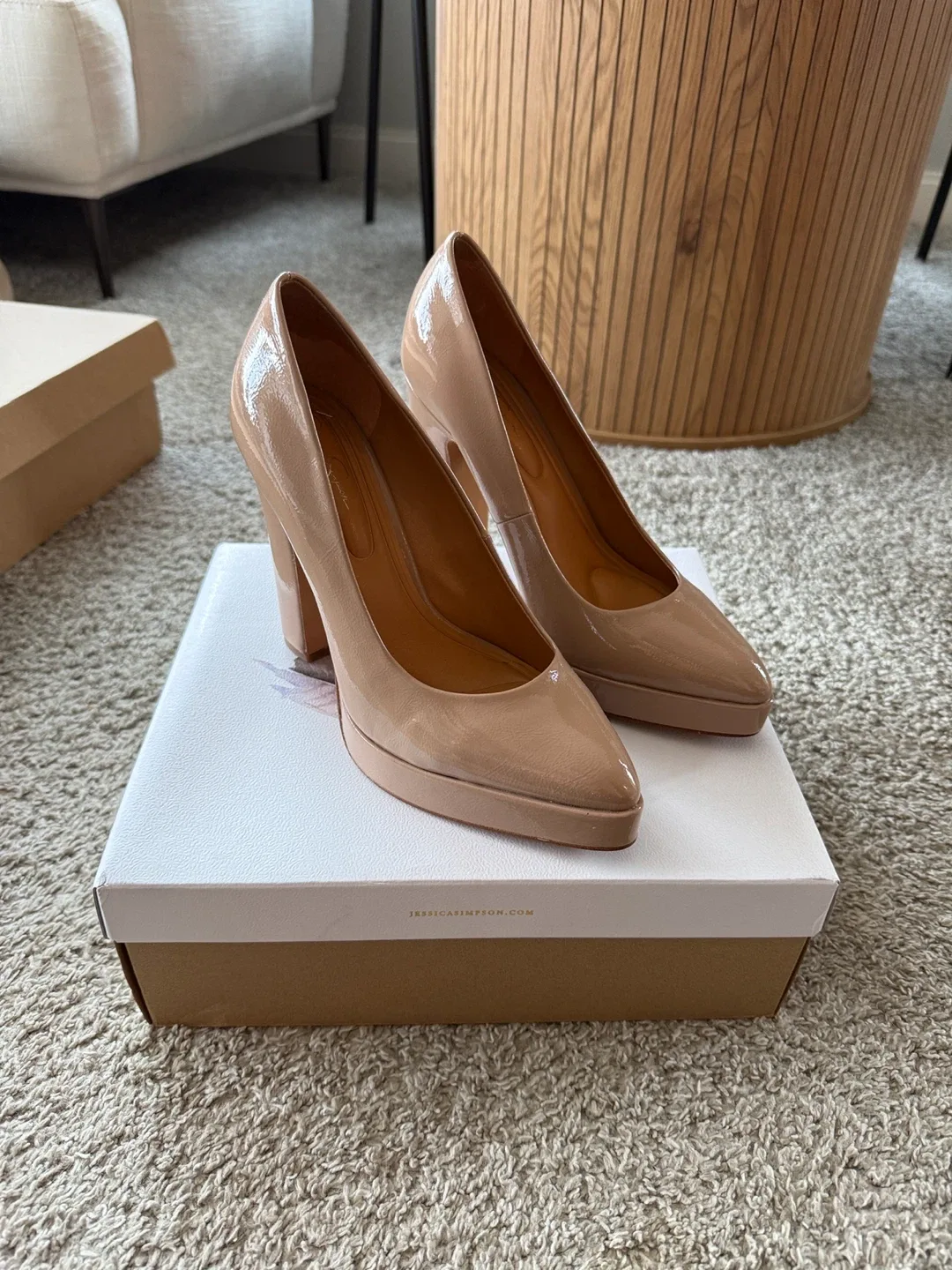 Jessica Simpson Nude Patent Leather Heels, Size 8.5