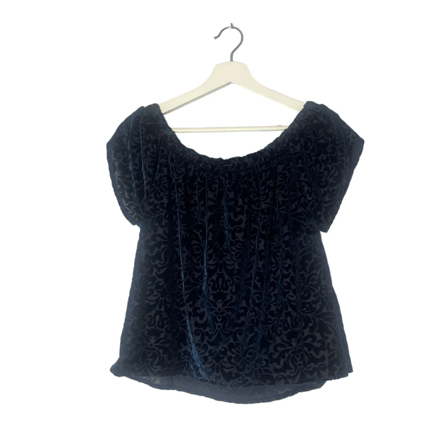 Hollister Navy Velvet Off-the-Shoulder Top Blouse Size Small