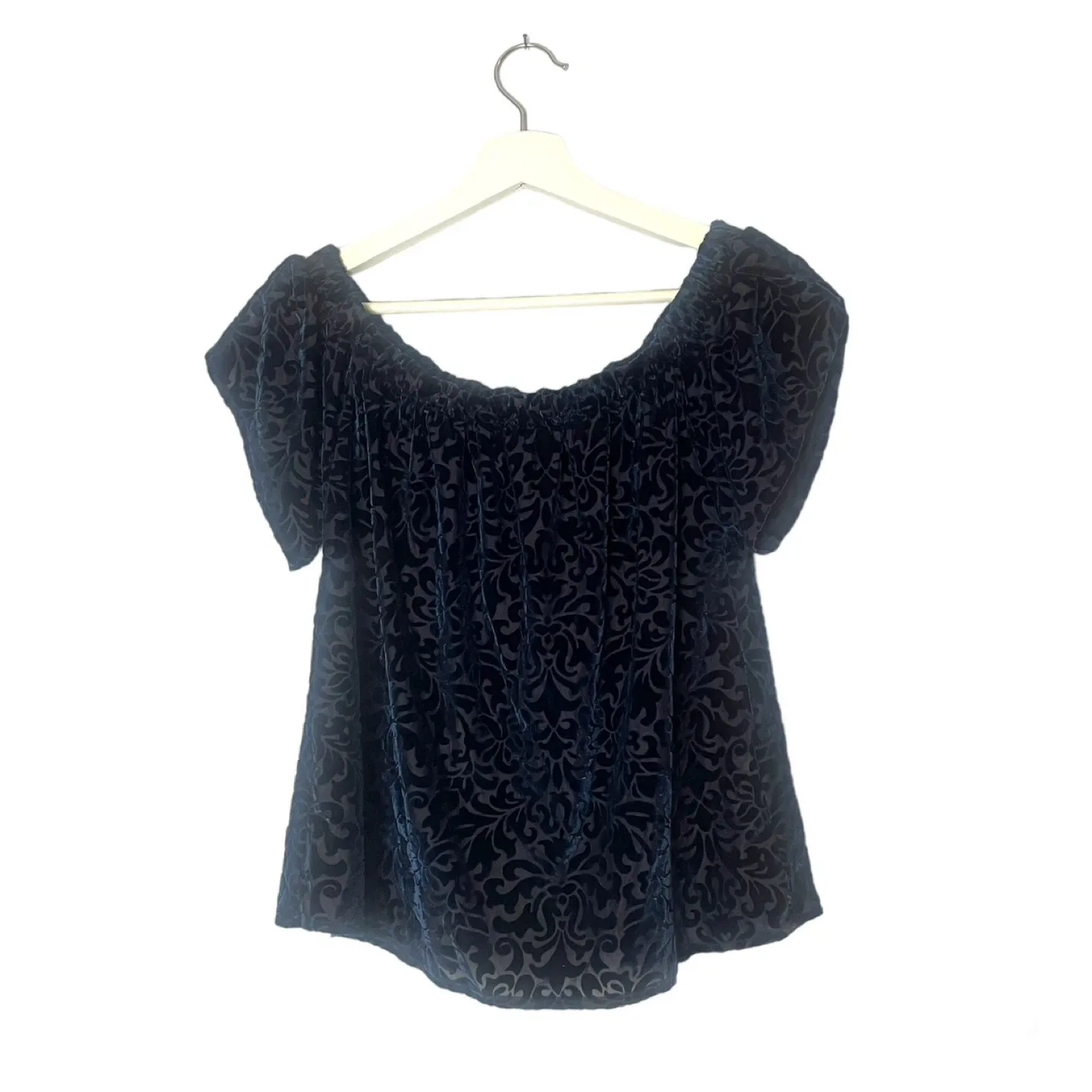 Hollister Navy Velvet Off-the-Shoulder Top Blouse Size Small image indicator(2)