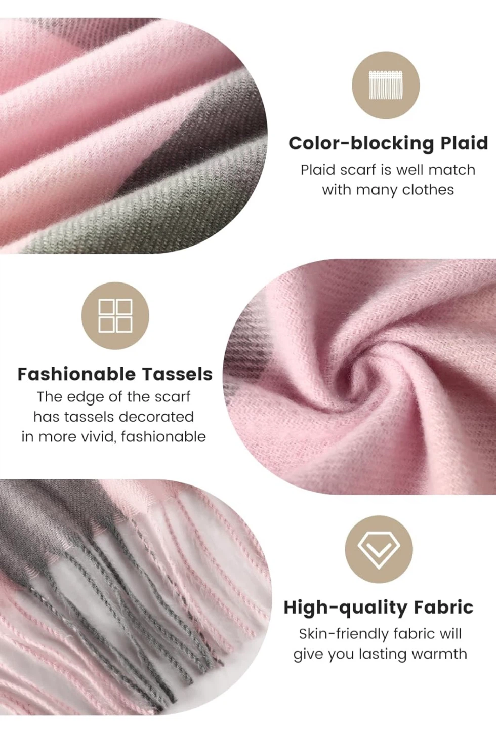 Women's Fashion Scarf - Pink Plaid - photo 4