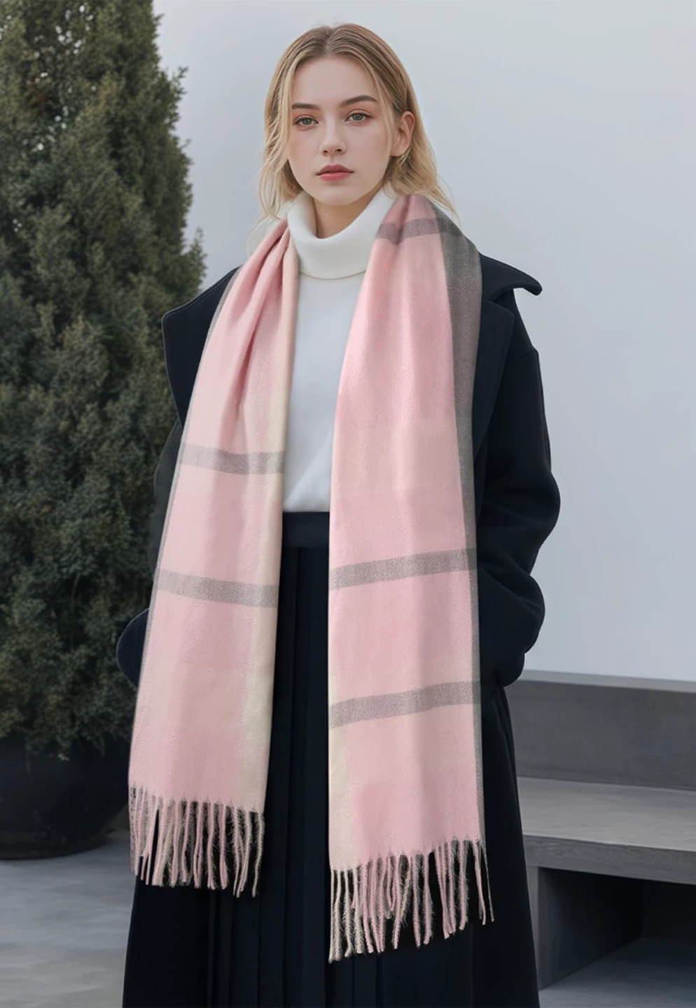 Women's Fashion Scarf - Pink Plaid - photo 5