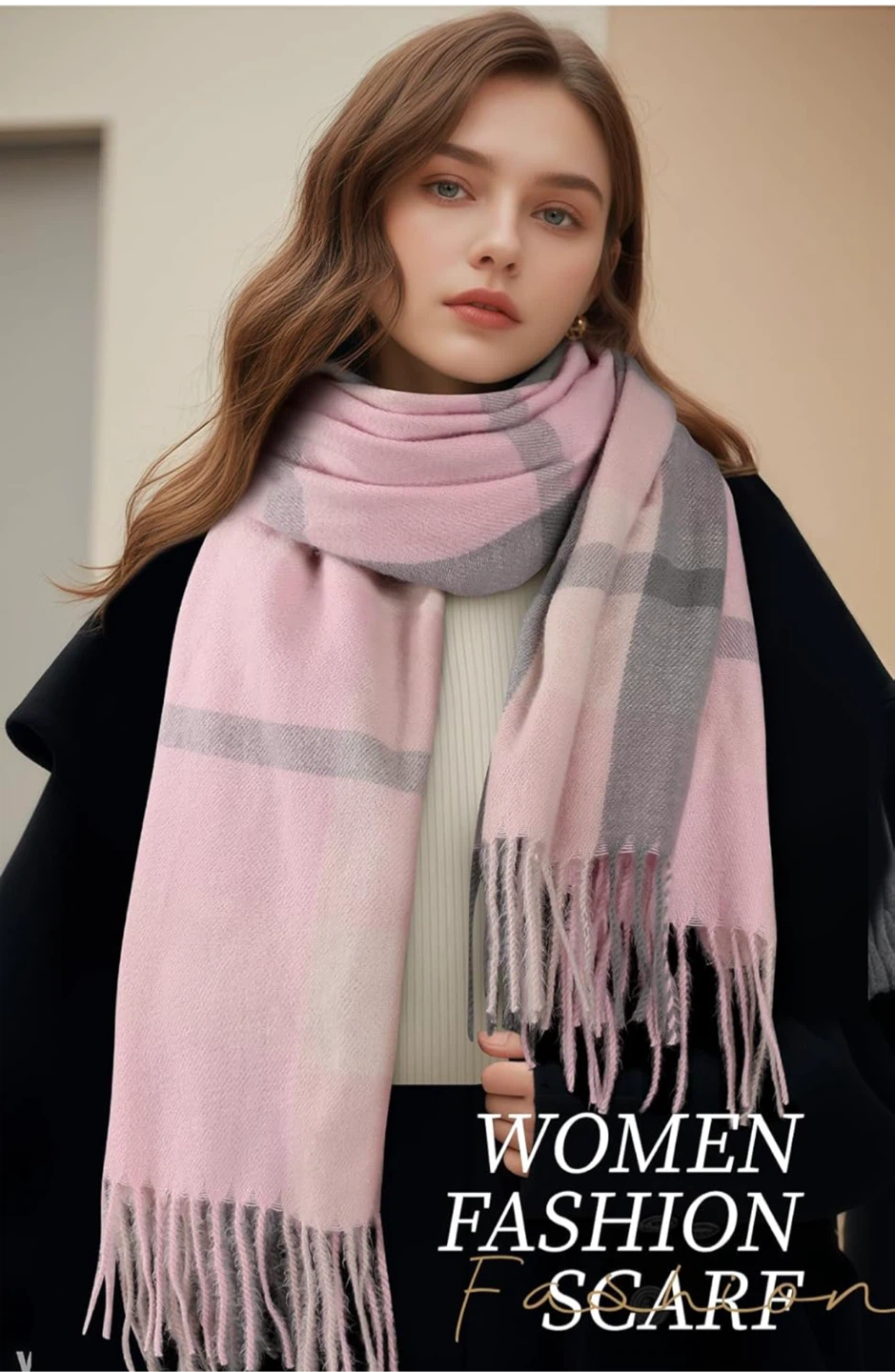 Women's Fashion Scarf - Pink Plaid - photo 2