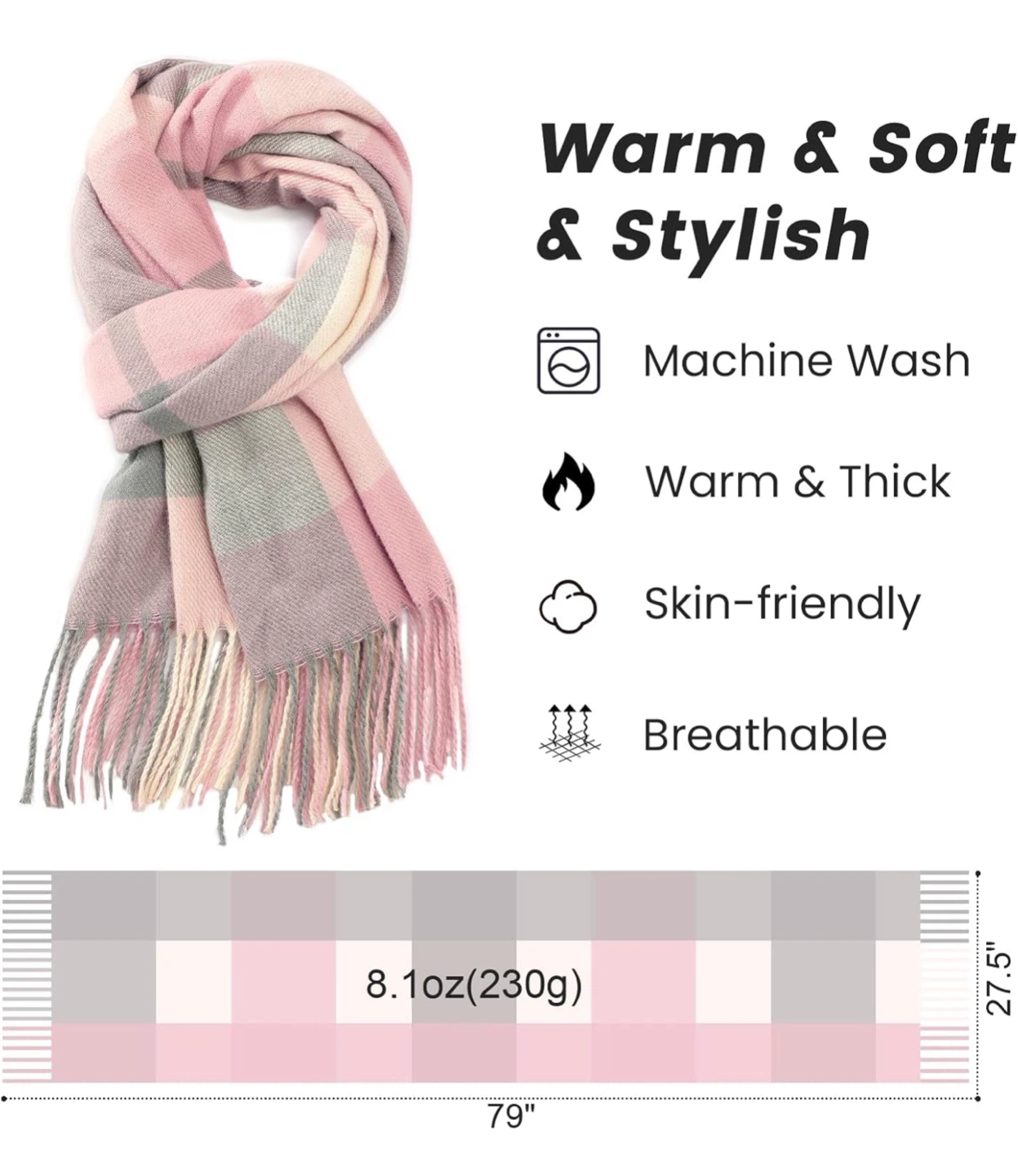 Women's Fashion Scarf - Pink Plaid - photo 3