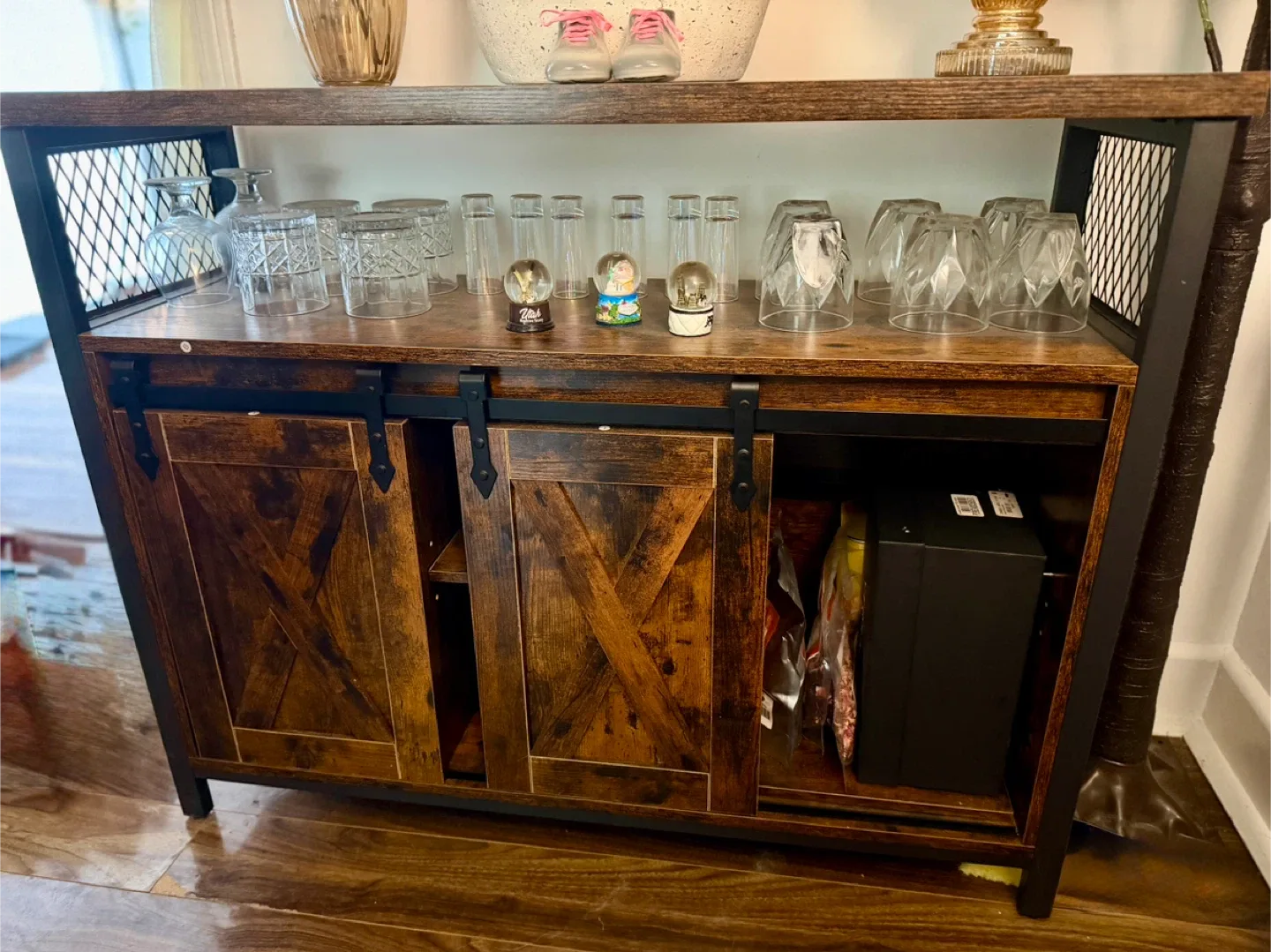 Rustic Brown Bar Cabinet with Sliding Doors image indicator(2)