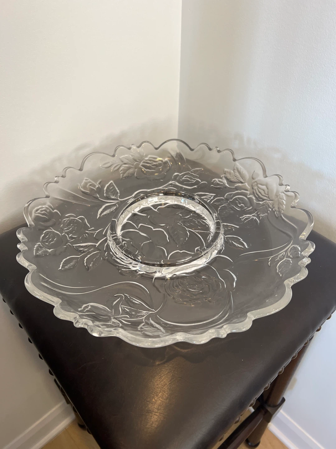 Vintage Clear Glass Floral Serving Platter - photo 2