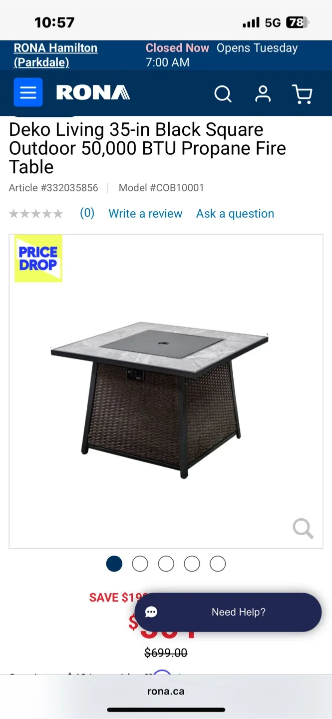 Black Square Outdoor Fire Table