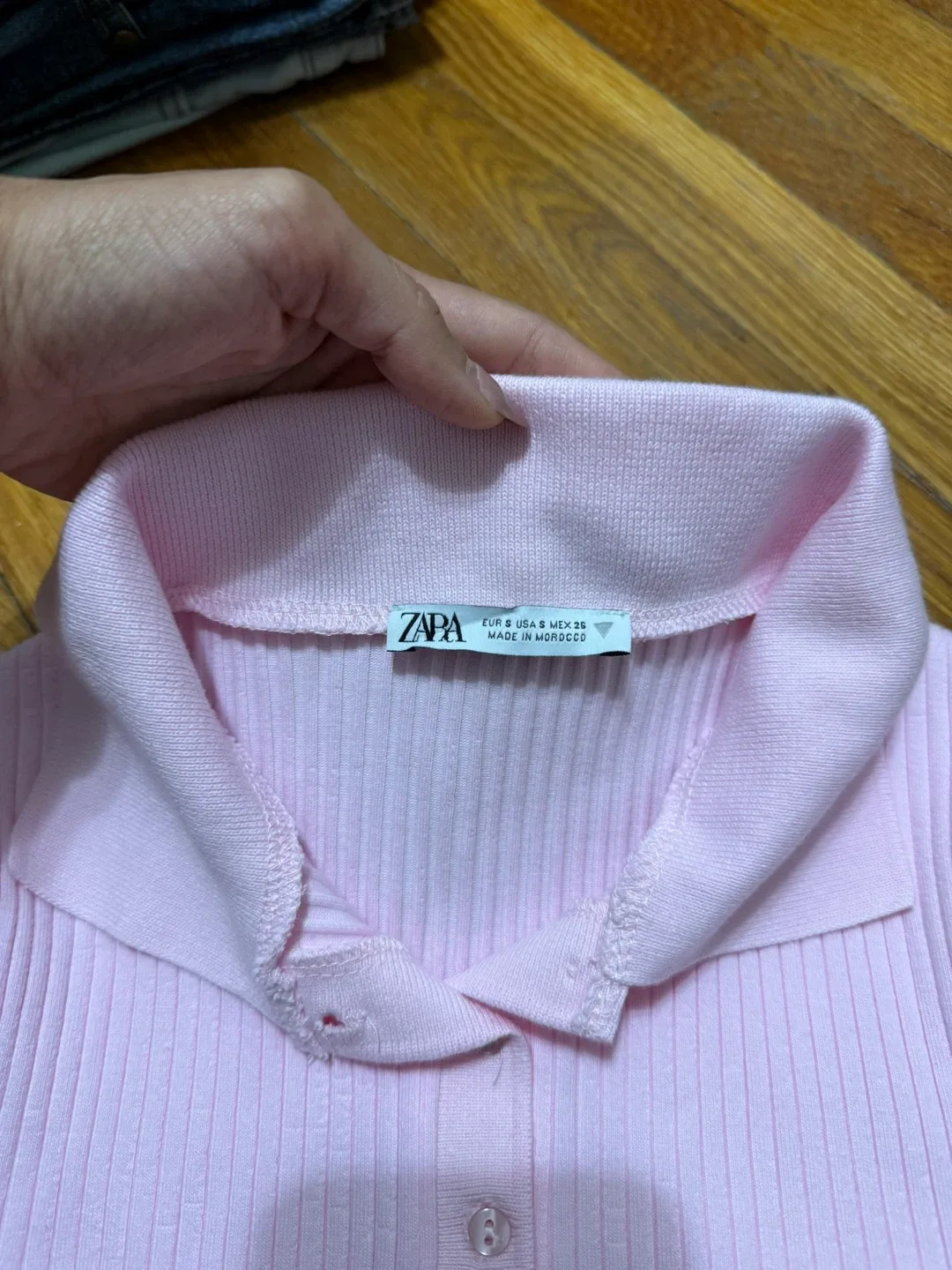 Zara Ribbed Polo Shirt - Pink and White - Size S image indicator(2)