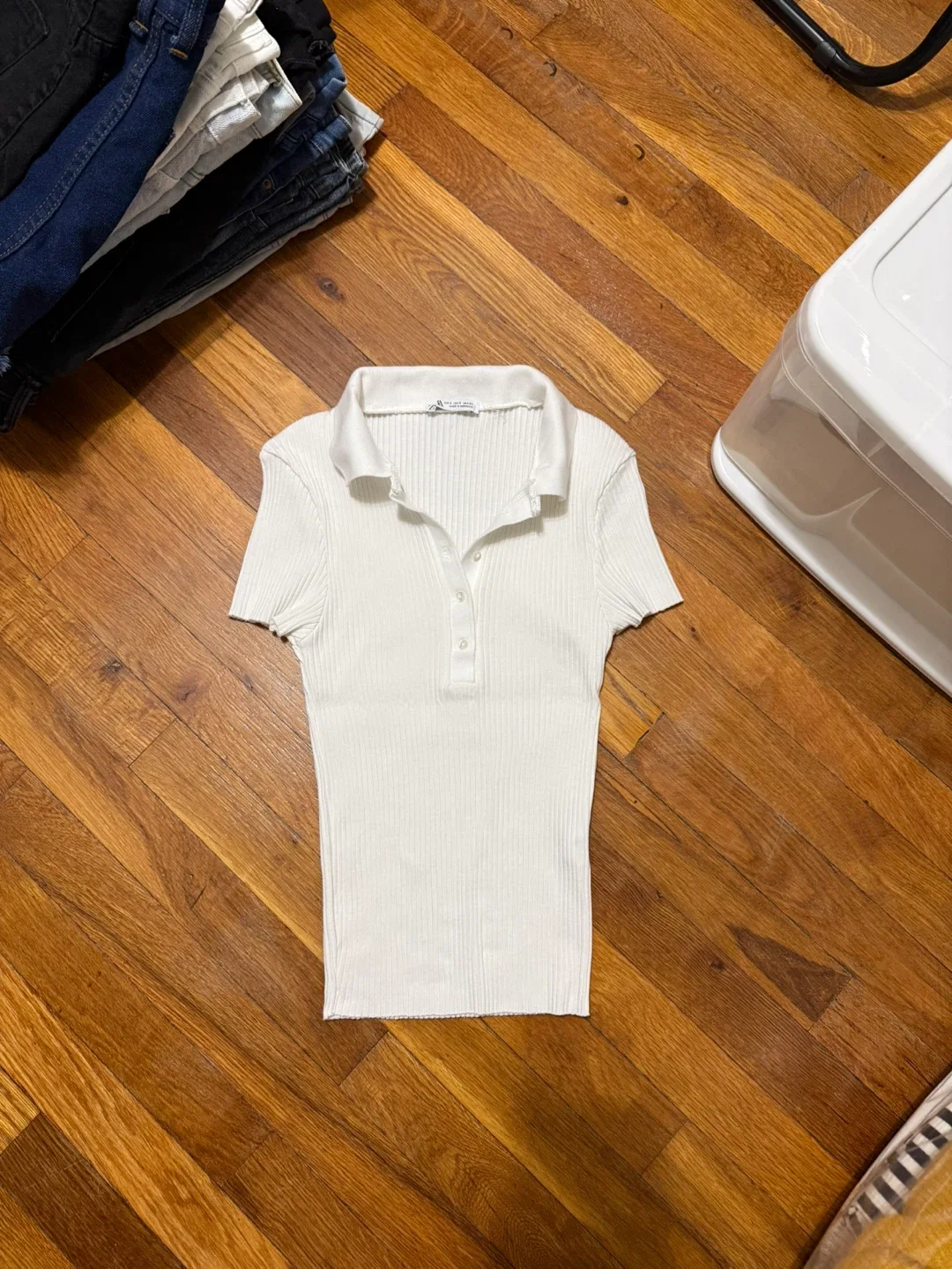 Zara Ribbed Polo Shirt - Pink and White - Size S image indicator(3)