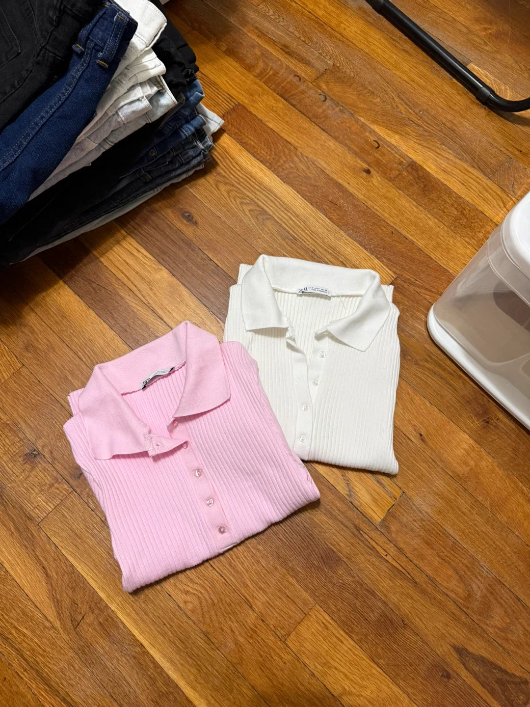 Zara Ribbed Polo Shirt - Pink and White - Size S image indicator(4)
