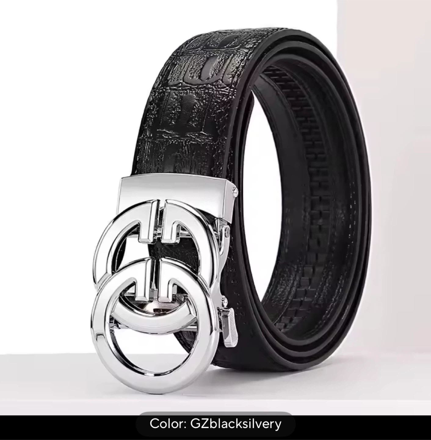 Double Circle Buckle Leather 120cm Belt - Size 33-36 - photo 3